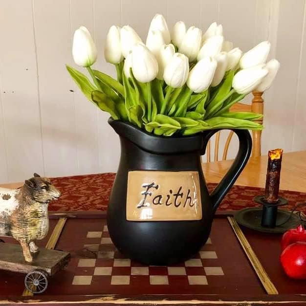20pcs Artificial Tulips Flowers Fake Faux PU Tulip Bouquet Real Touch Flower Arrangement for Home Room Office Party Wedding Decoration Excellent Gift Idea for Mothers Day (White) - Image 8