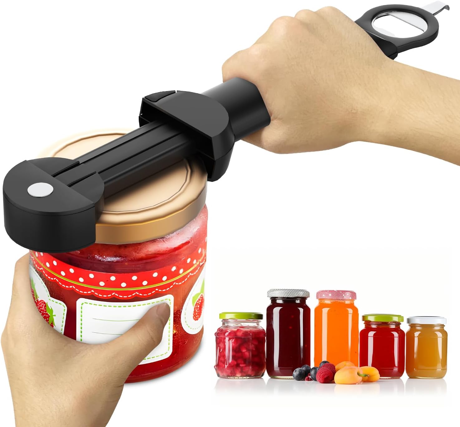 Jar Opener Bottle Opener for Seniors with Arthritis, Multi Retractable Magnetic Can Opener, Jar Grippers for Opening Jars, Kitchen Gadgets for Weak Hands and Senior Arthritis (Black) - Image 1