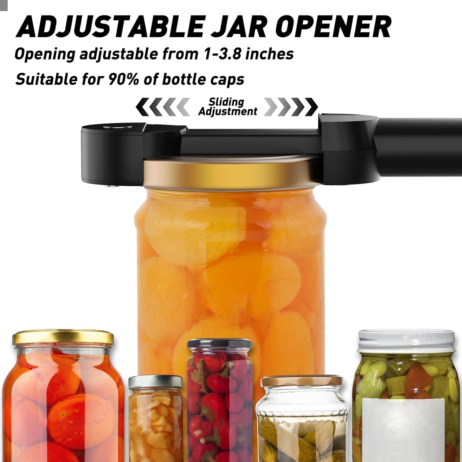 Jar Opener Bottle Opener for Seniors with Arthritis, Multi Retractable Magnetic Can Opener, Jar Grippers for Opening Jars, Kitchen Gadgets for Weak Hands and Senior Arthritis (Black) - Image 2