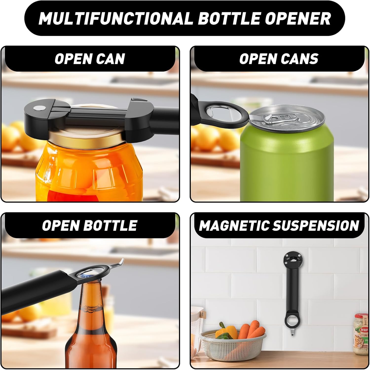 Jar Opener Bottle Opener for Seniors with Arthritis, Multi Retractable Magnetic Can Opener, Jar Grippers for Opening Jars, Kitchen Gadgets for Weak Hands and Senior Arthritis (Black) - Image 4