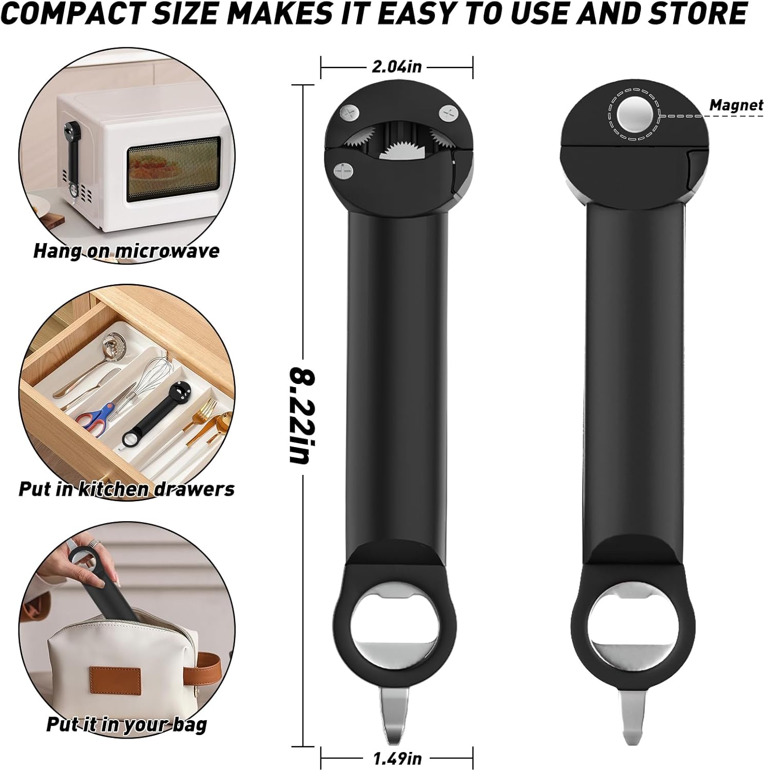 Jar Opener Bottle Opener for Seniors with Arthritis, Multi Retractable Magnetic Can Opener, Jar Grippers for Opening Jars, Kitchen Gadgets for Weak Hands and Senior Arthritis (Black) - Image 5