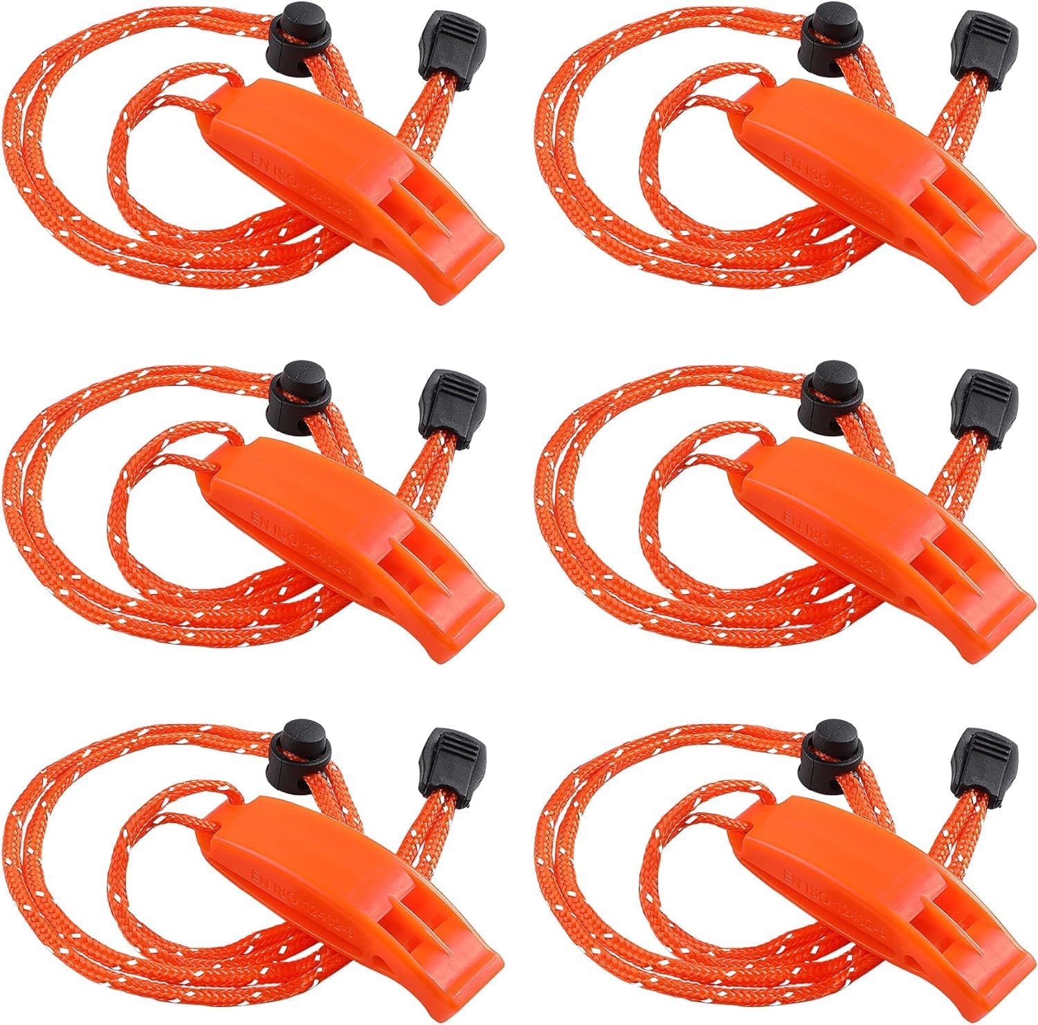 6Pcs Emergency Whistles, Safety Survival Whistles, Loud Floating Whistle with Adjustable Reflective Lanyard, for Boating, Swimming, Water Survival, Camping, Climbing, Hiking - Image 1