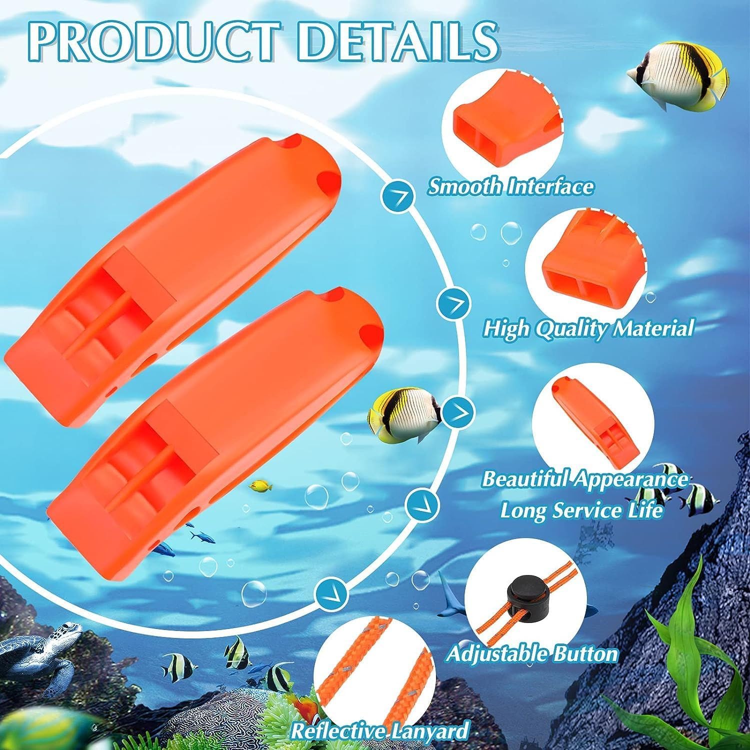 6Pcs Emergency Whistles, Safety Survival Whistles, Loud Floating Whistle with Adjustable Reflective Lanyard, for Boating, Swimming, Water Survival, Camping, Climbing, Hiking - Image 6