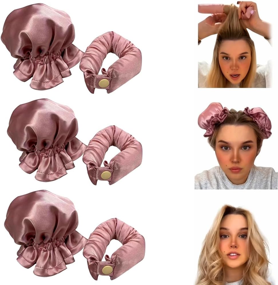 Satin Heatless Hair Curler 3 Sets, Heatless Curls for All Hair Types with Hair Caps, No Heat Curlers to Sleep In - Image 1