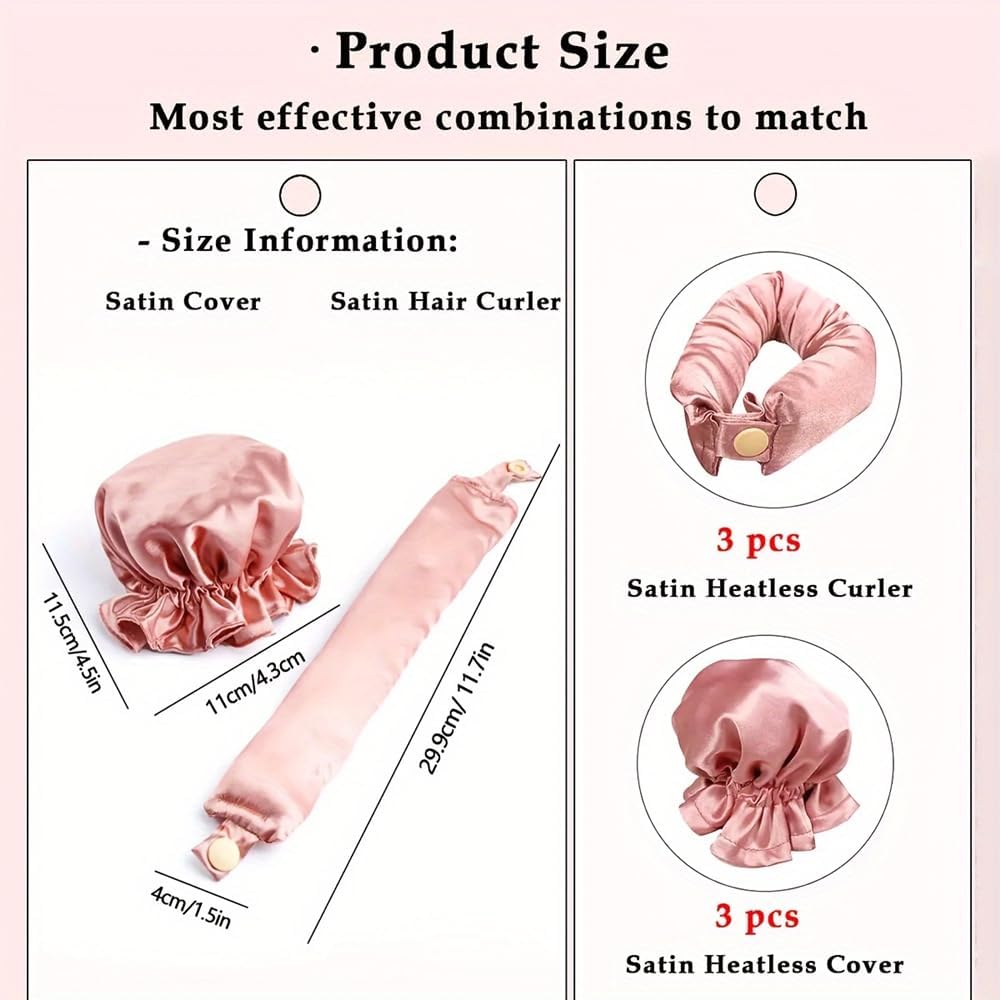 Satin Heatless Hair Curler 3 Sets, Heatless Curls for All Hair Types with Hair Caps, No Heat Curlers to Sleep In - Image 2