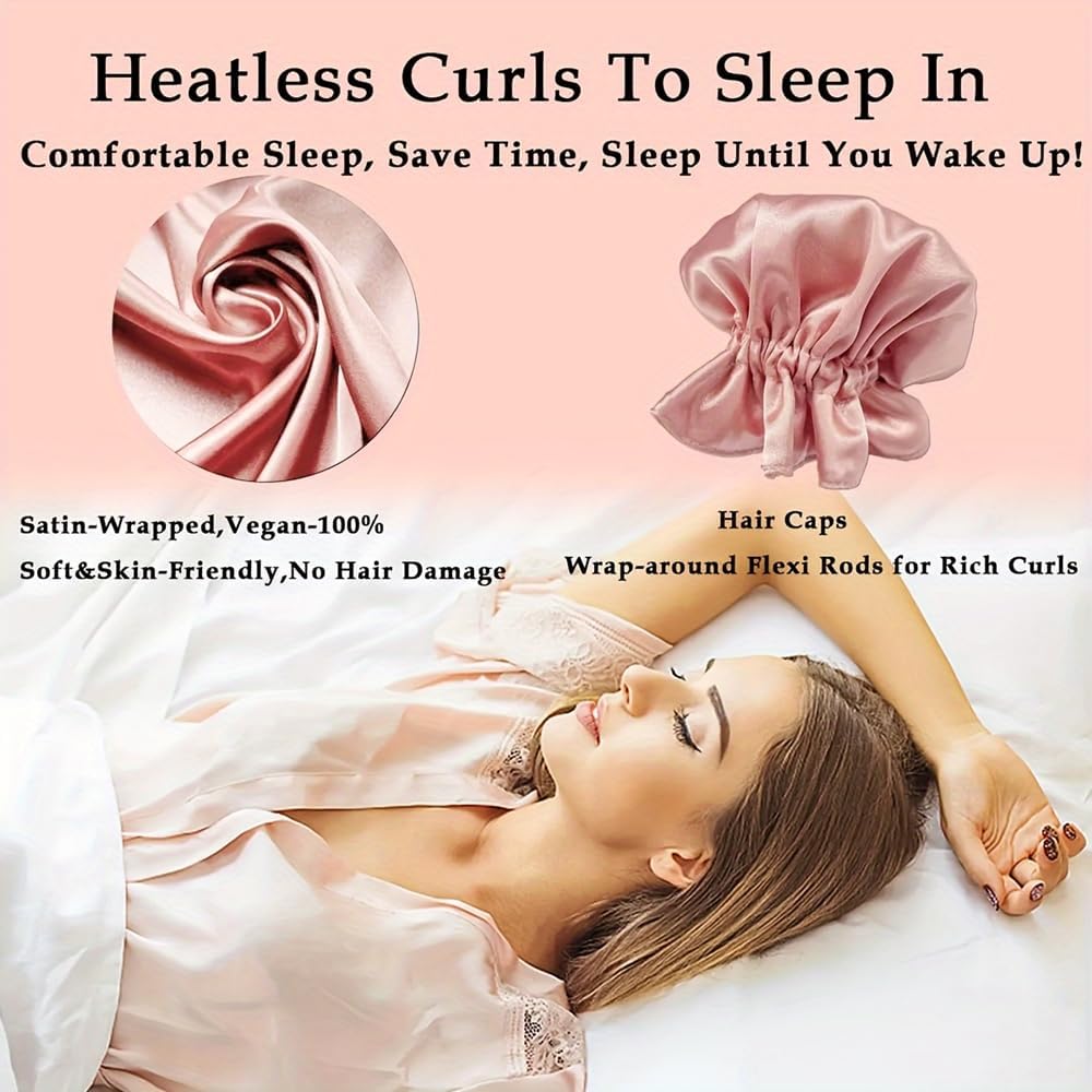 Satin Heatless Hair Curler 3 Sets, Heatless Curls for All Hair Types with Hair Caps, No Heat Curlers to Sleep In - Image 3