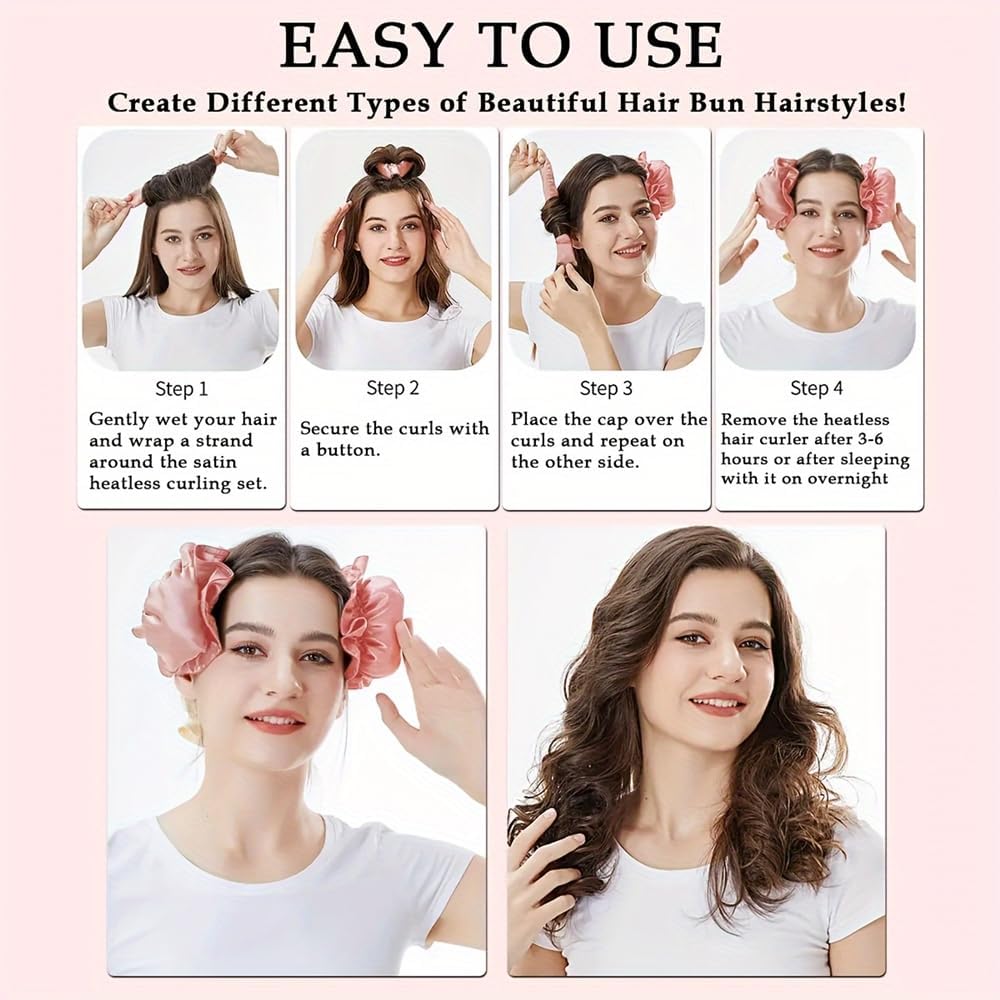 Satin Heatless Hair Curler 3 Sets, Heatless Curls for All Hair Types with Hair Caps, No Heat Curlers to Sleep In - Image 4