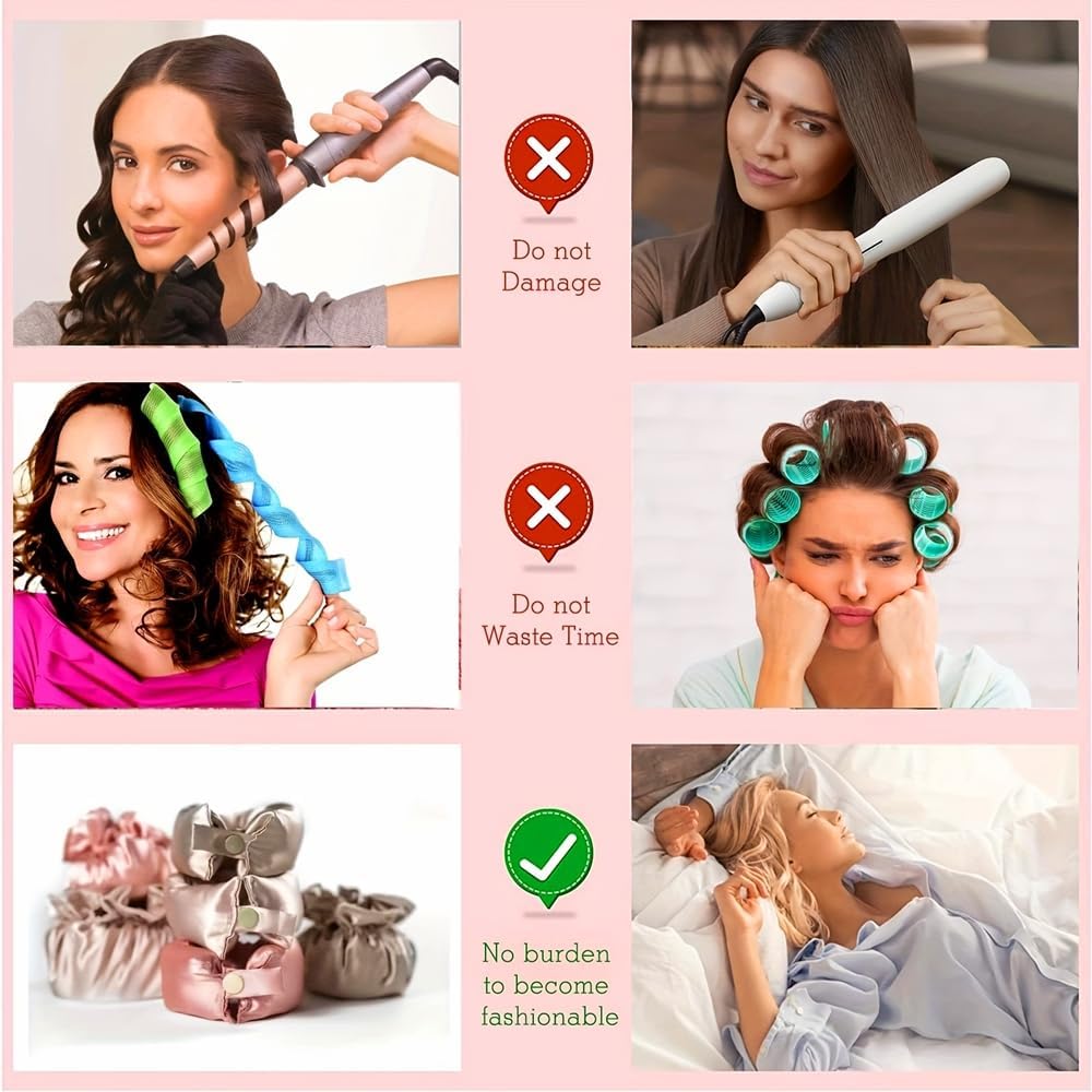 Satin Heatless Hair Curler 3 Sets, Heatless Curls for All Hair Types with Hair Caps, No Heat Curlers to Sleep In - Image 5