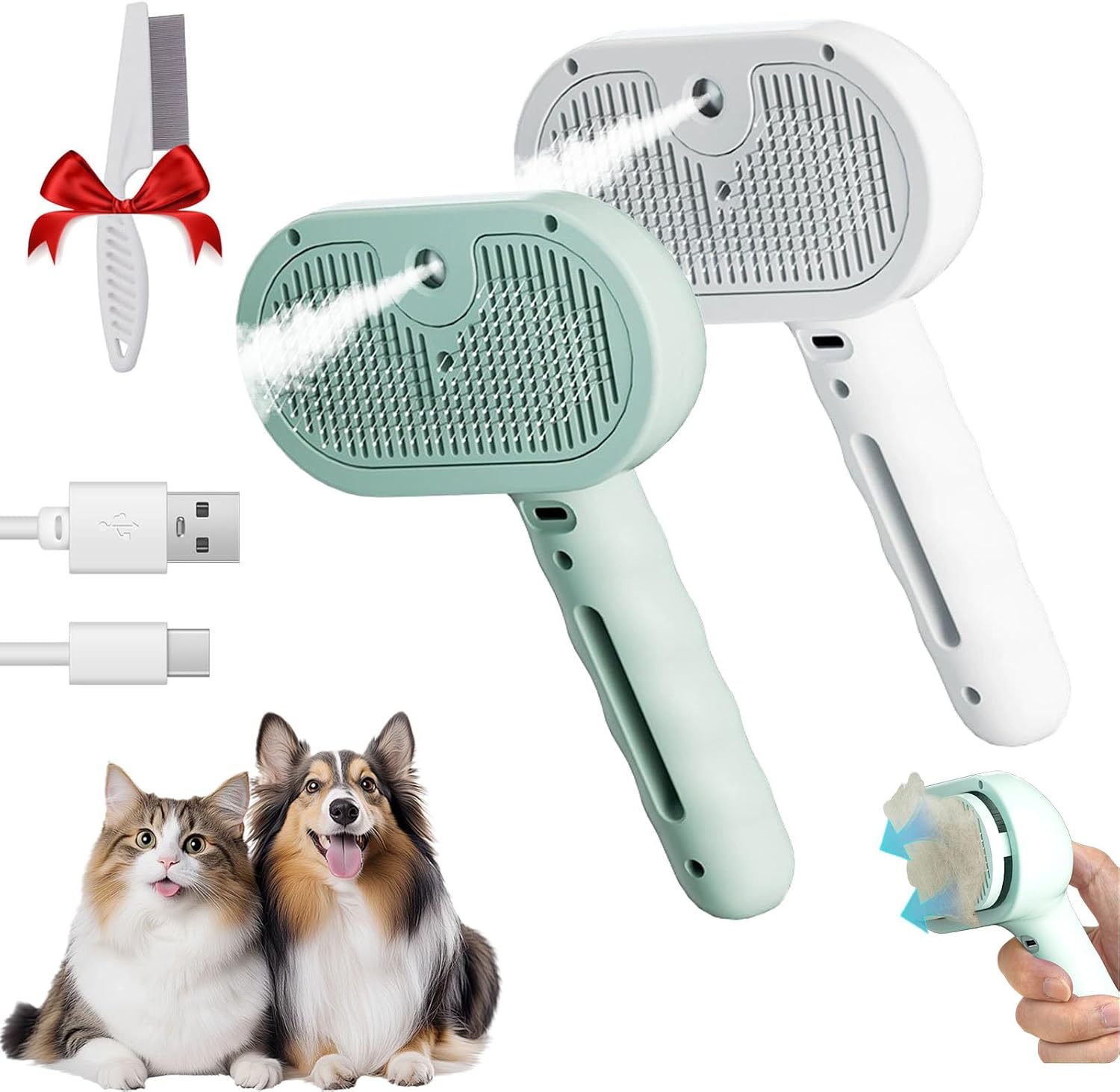 Kivori Pet Grooming Brush, Kivori All in One Pet Grooming Brush, 3-in-1 Pet Water Steam Spray Grooming Comb for Cats and Dogs (2pcs-a) - Image 1