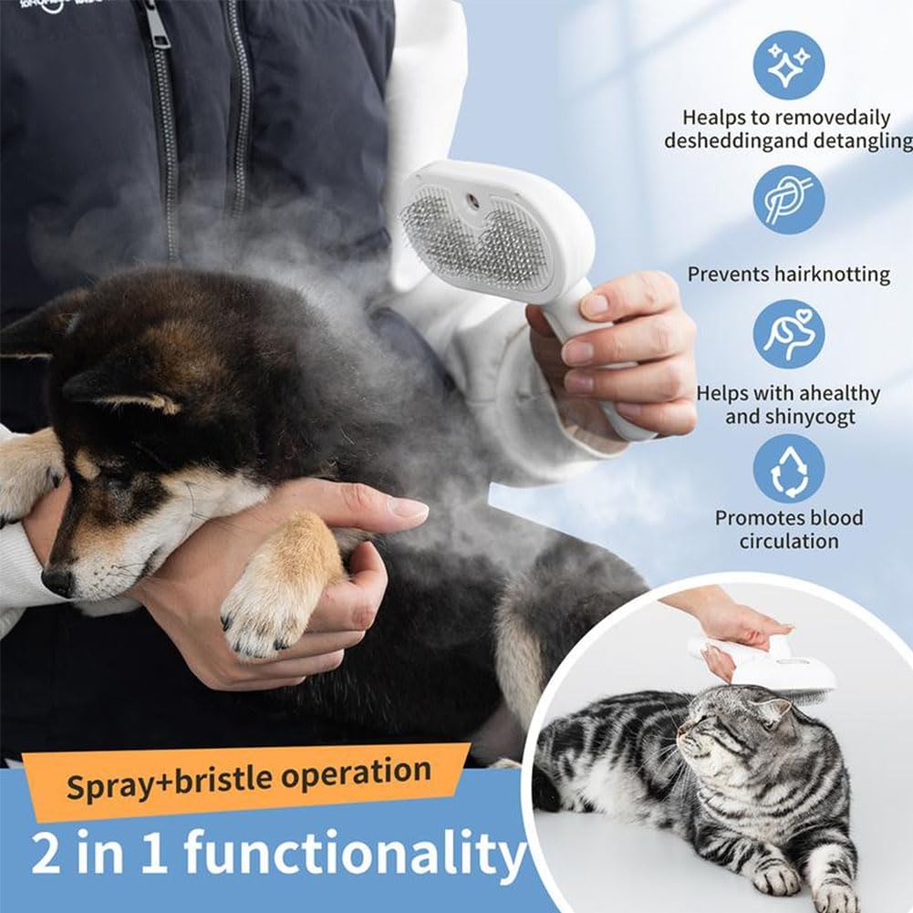 Kivori Pet Grooming Brush, Kivori All in One Pet Grooming Brush, 3-in-1 Pet Water Steam Spray Grooming Comb for Cats and Dogs (2pcs-a) - Image 2