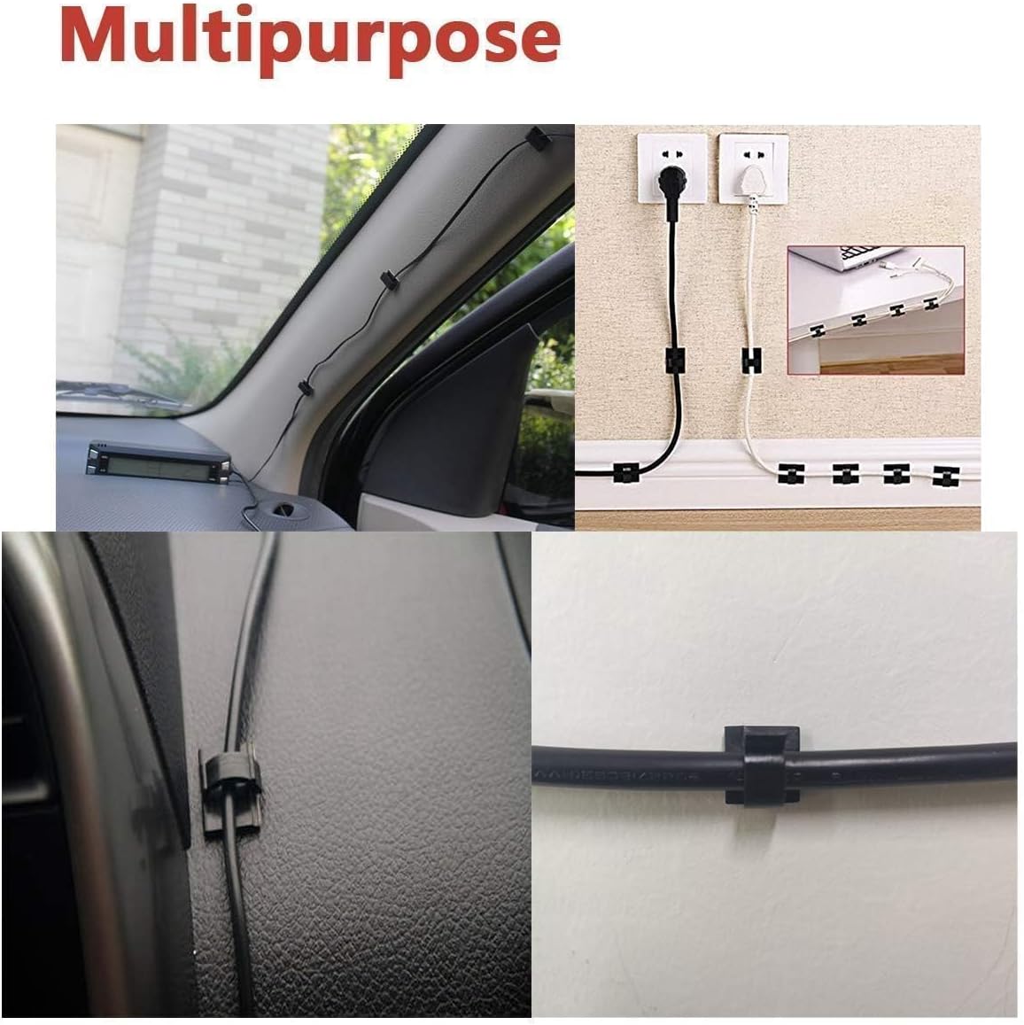 Cable Clips 40pcs with Strong Adhesive Tapes,Wire Holder Organizer Cord Management for Car, Office and Home (White- CC04(40PCS)-Upgraded) - Image 5