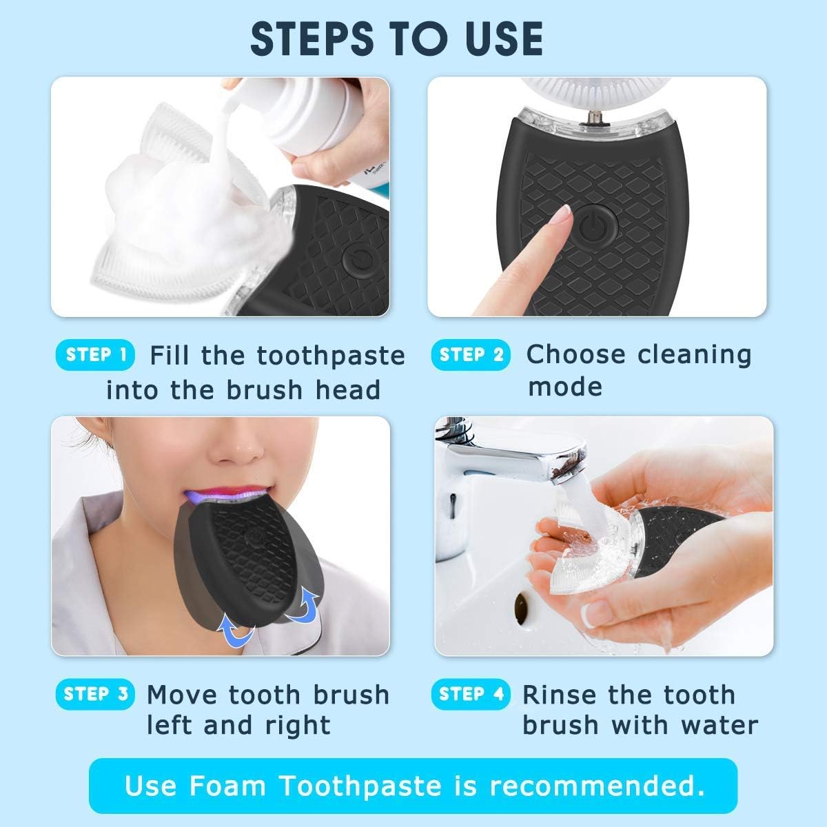 Ultrasonic Electric Toothbrush Adults, Automatic Toothbrush U Shaped Whole Mouth Cleaning Teeth Whitening Hands Free Rechargeable IPX7 Waterproof - Image 8
