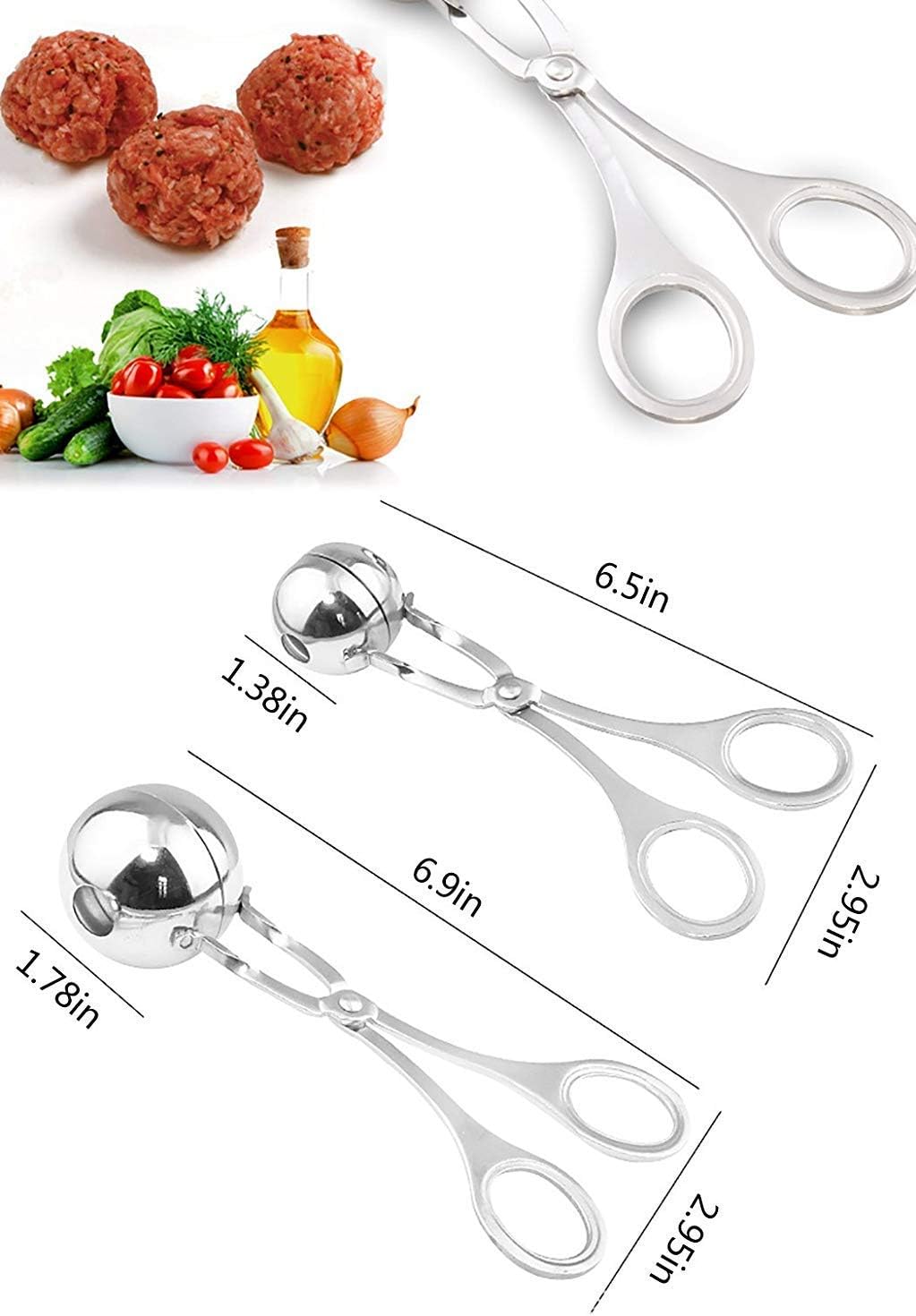 DodoBee Meatball Scoop Ball Maker, 2PCS Stainless Steel Meat Baller Tongs, Cake Pop Maker Meatball Scooper Cake Pop Scooper Melon Baller Rice Dough Ice Tongs for Kitchen Tools, Ball Size 1.38