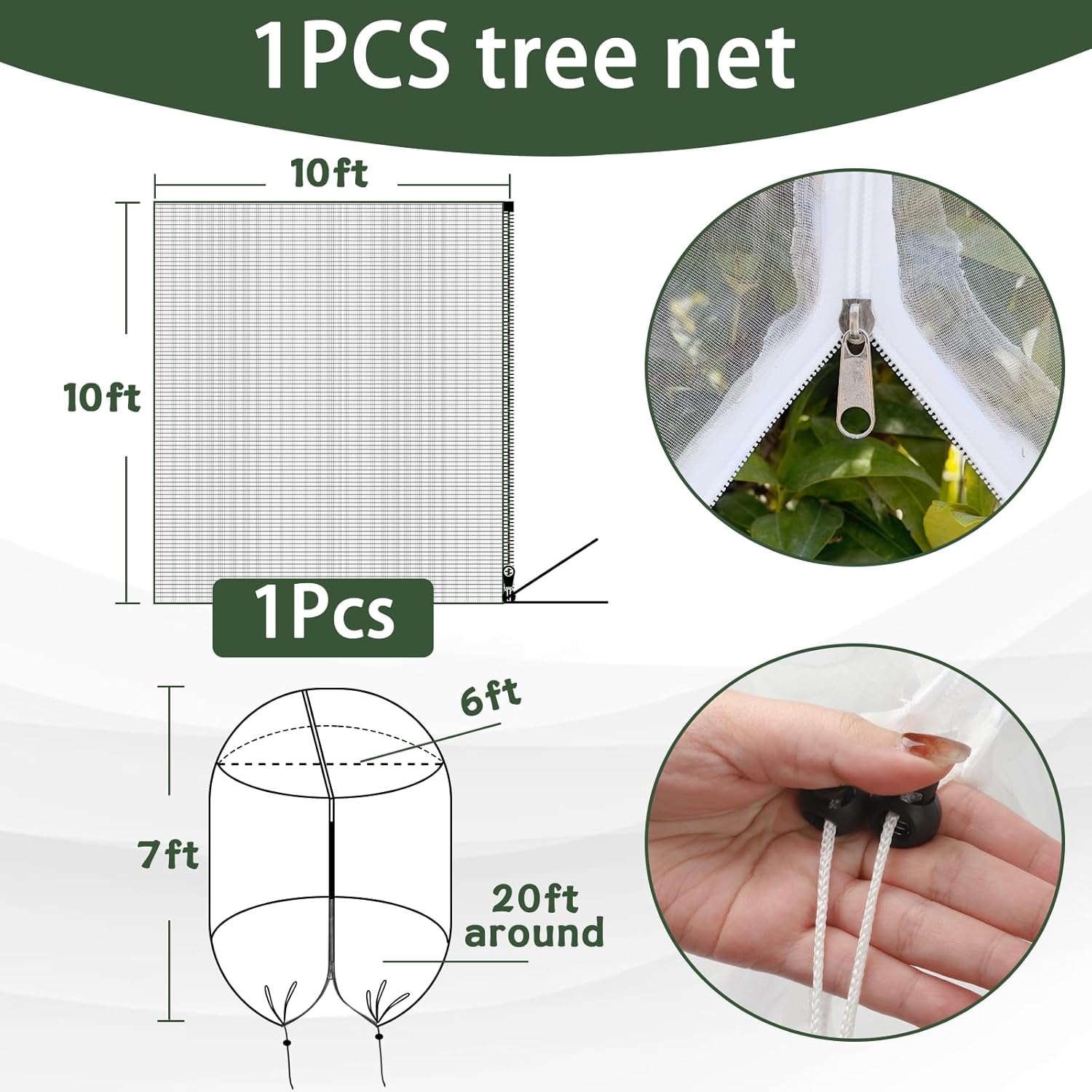 1Pack 10 * 10FT Large Fruit Tree Netting Bags with Zipper and Drawstring, Bird Netting for Blueberry Bushes and Apple Tree, Garden Netting Cover Safeguard Plant from Birds, Pest and Deer - Image 2