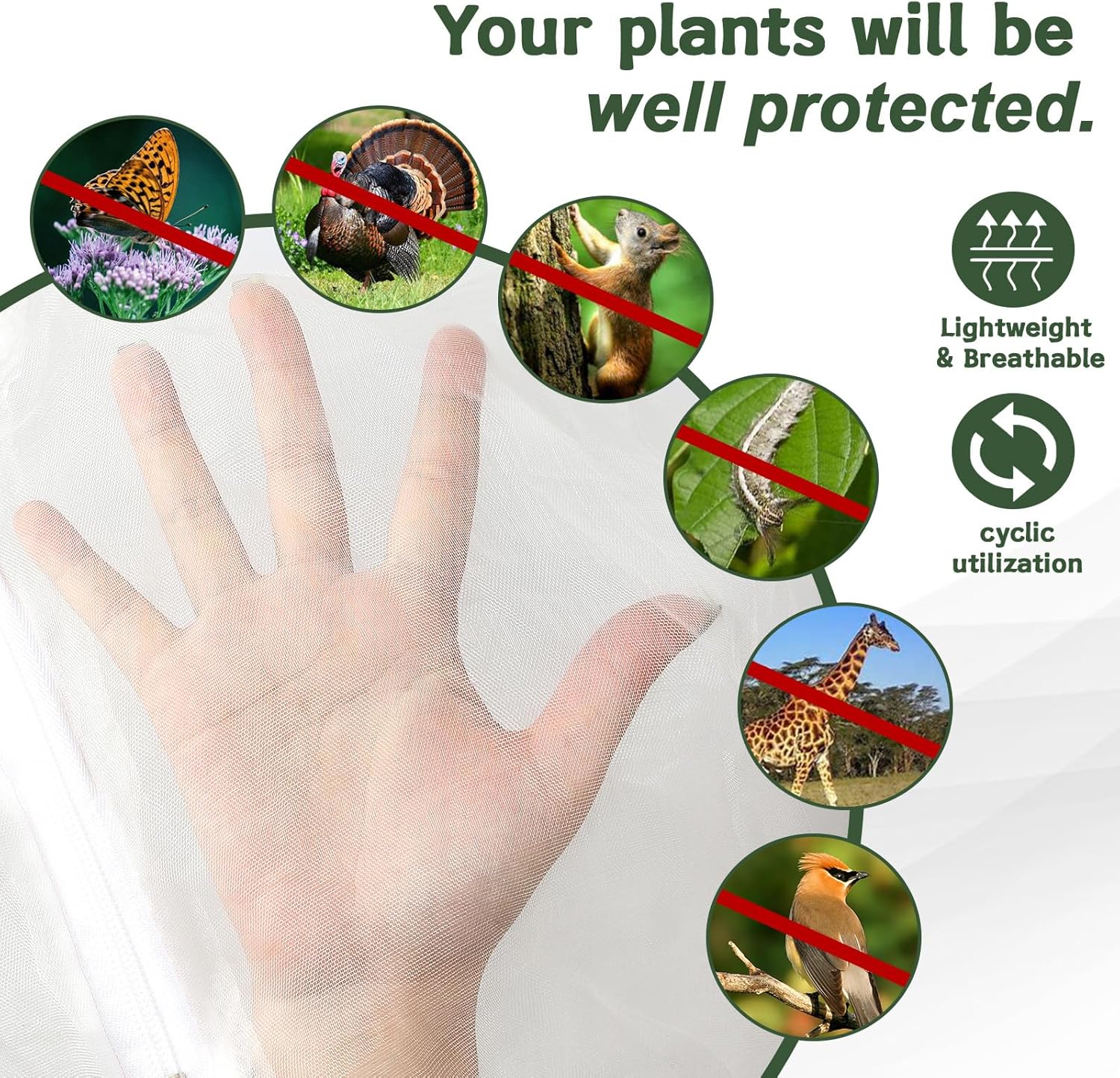 1Pack 10 * 10FT Large Fruit Tree Netting Bags with Zipper and Drawstring, Bird Netting for Blueberry Bushes and Apple Tree, Garden Netting Cover Safeguard Plant from Birds, Pest and Deer - Image 4