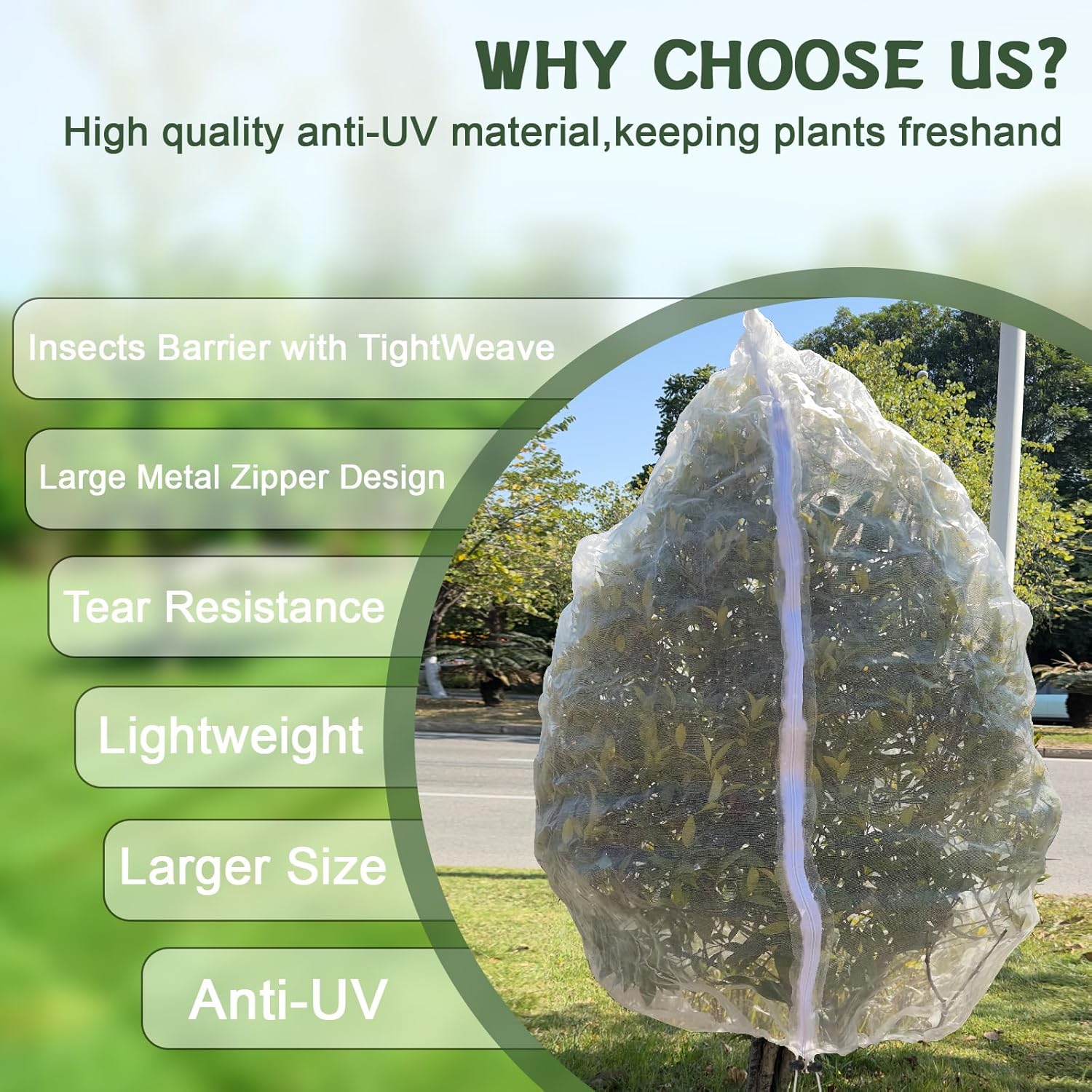 1Pack 10 * 10FT Large Fruit Tree Netting Bags with Zipper and Drawstring, Bird Netting for Blueberry Bushes and Apple Tree, Garden Netting Cover Safeguard Plant from Birds, Pest and Deer - Image 7
