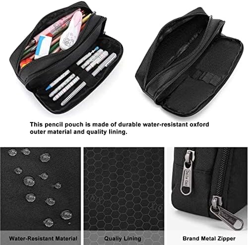 Pencil Case Large Capacity Pencil Pouch Aesthetic Pen Bag Office Stationery Organizer Simple Sturdy Multifunctional Pencil Bag for Men - Black - Image 2