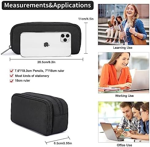 Pencil Case Large Capacity Pencil Pouch Aesthetic Pen Bag Office Stationery Organizer Simple Sturdy Multifunctional Pencil Bag for Men - Black - Image 3