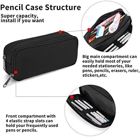 Pencil Case Large Capacity Pencil Pouch Aesthetic Pen Bag Office Stationery Organizer Simple Sturdy Multifunctional Pencil Bag for Men - Black - Image 6