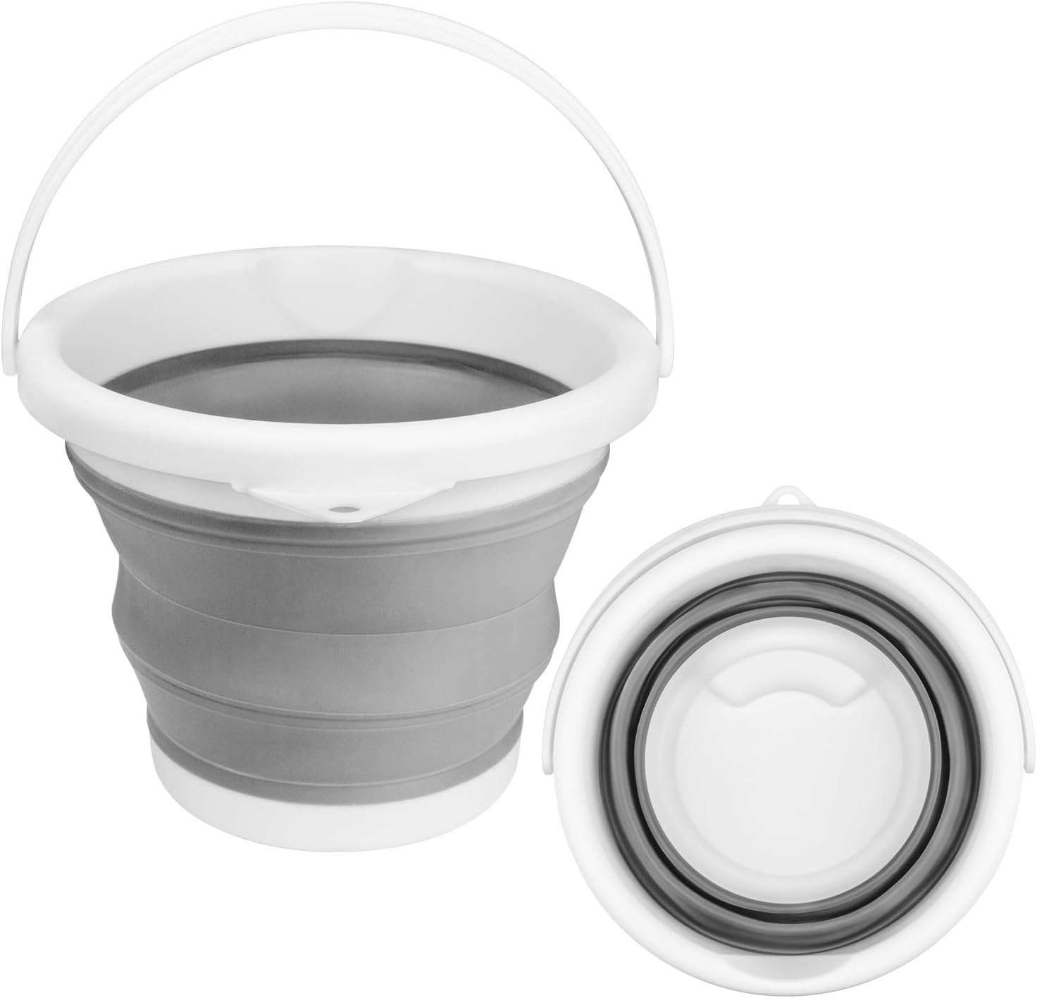 Collapsible Silicone 5L (1.3 Gallon) Cleaning Bucket - Household, Bathroom, Car Wash, Ice Bucket - Grey - Image 1