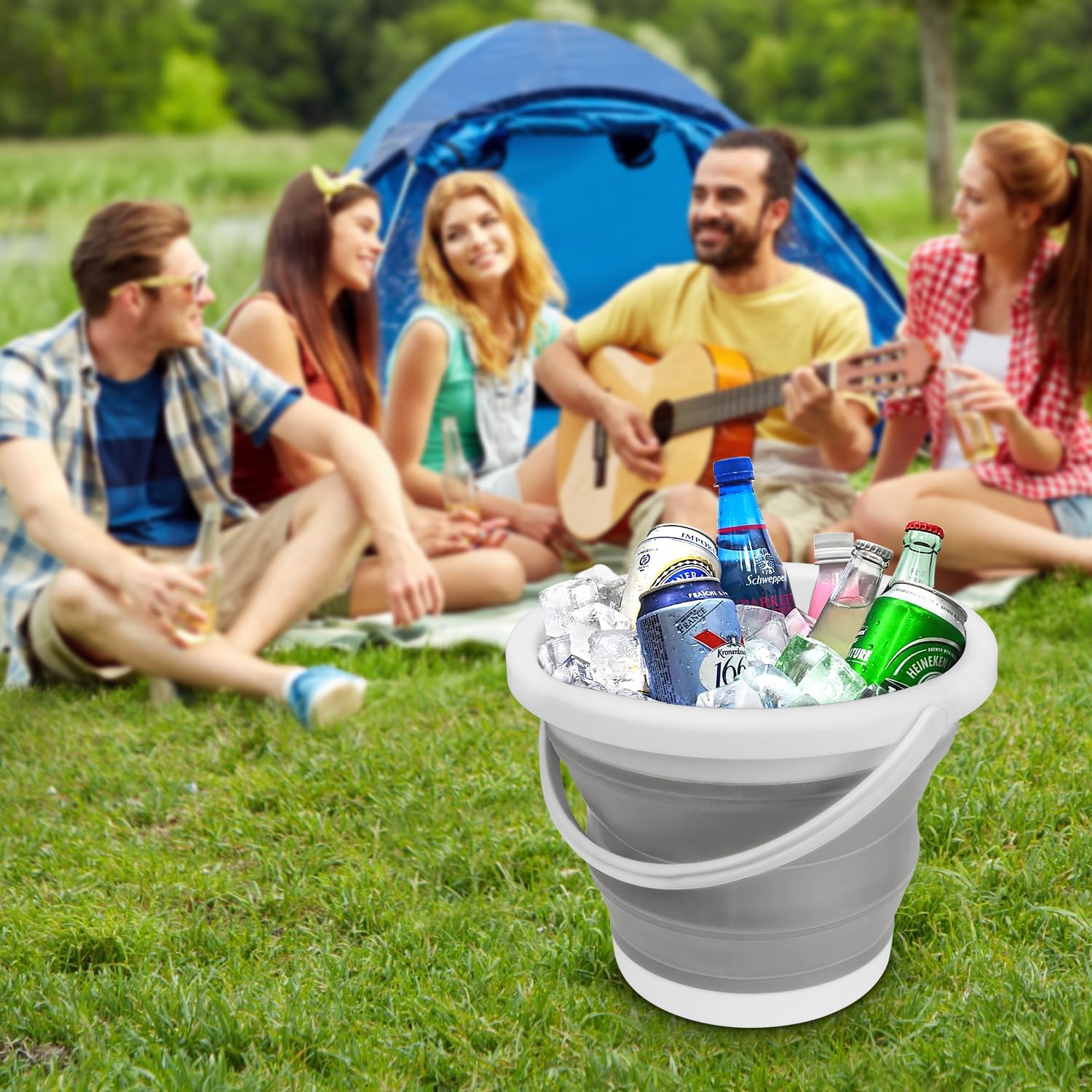 Collapsible Silicone 5L (1.3 Gallon) Cleaning Bucket - Household, Bathroom, Car Wash, Ice Bucket - Grey - Image 4