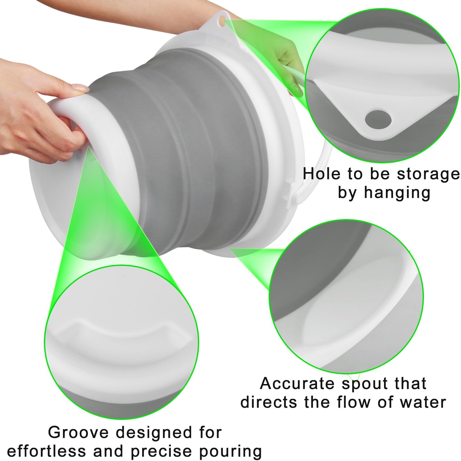 Collapsible Silicone 5L (1.3 Gallon) Cleaning Bucket - Household, Bathroom, Car Wash, Ice Bucket - Grey - Image 5