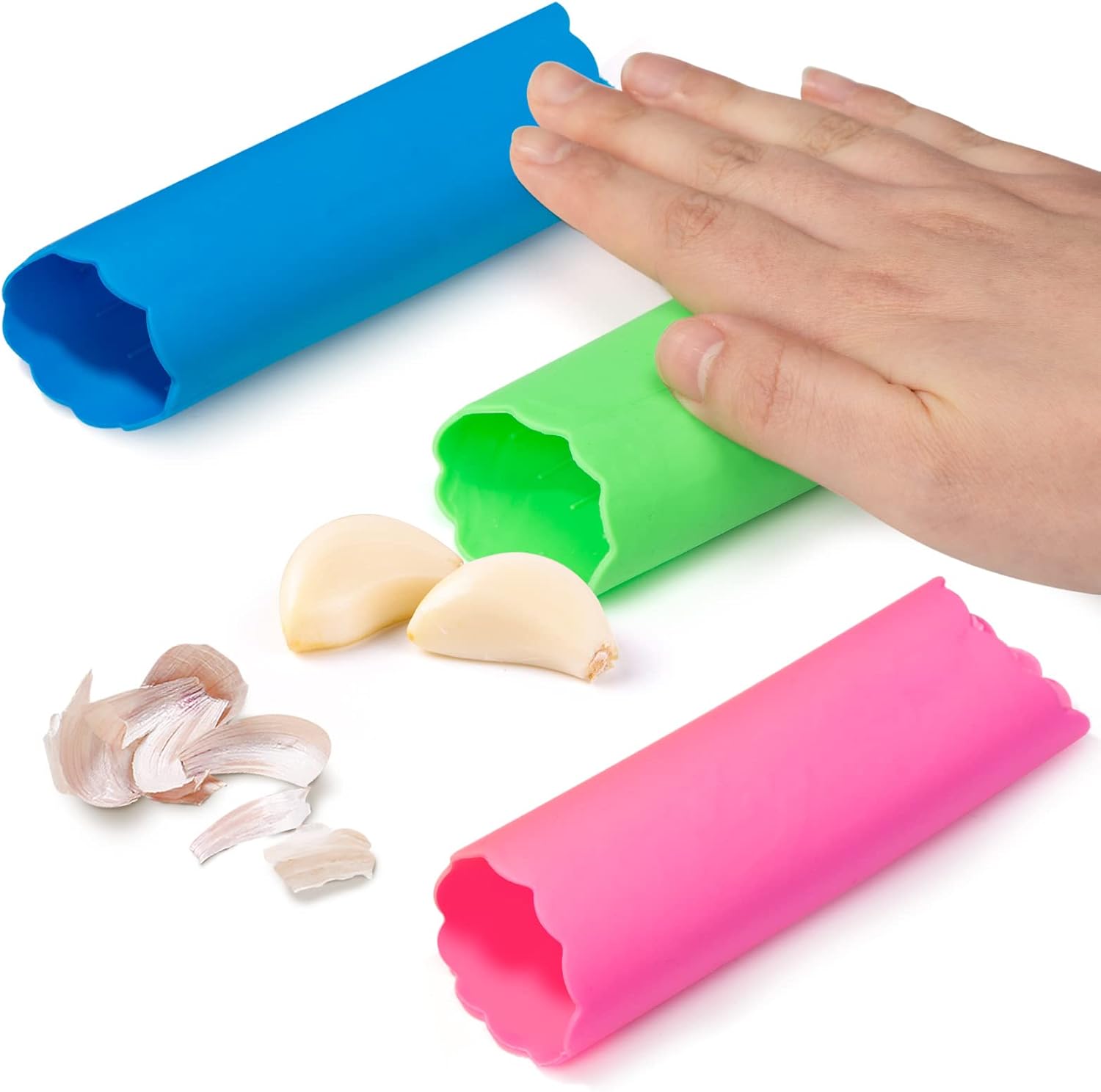 Garlic Peeler, Silicone Garlic Roller Peeling Tube Tool for Useful Kitchen Tools, 3PCS Random Color - Image 1