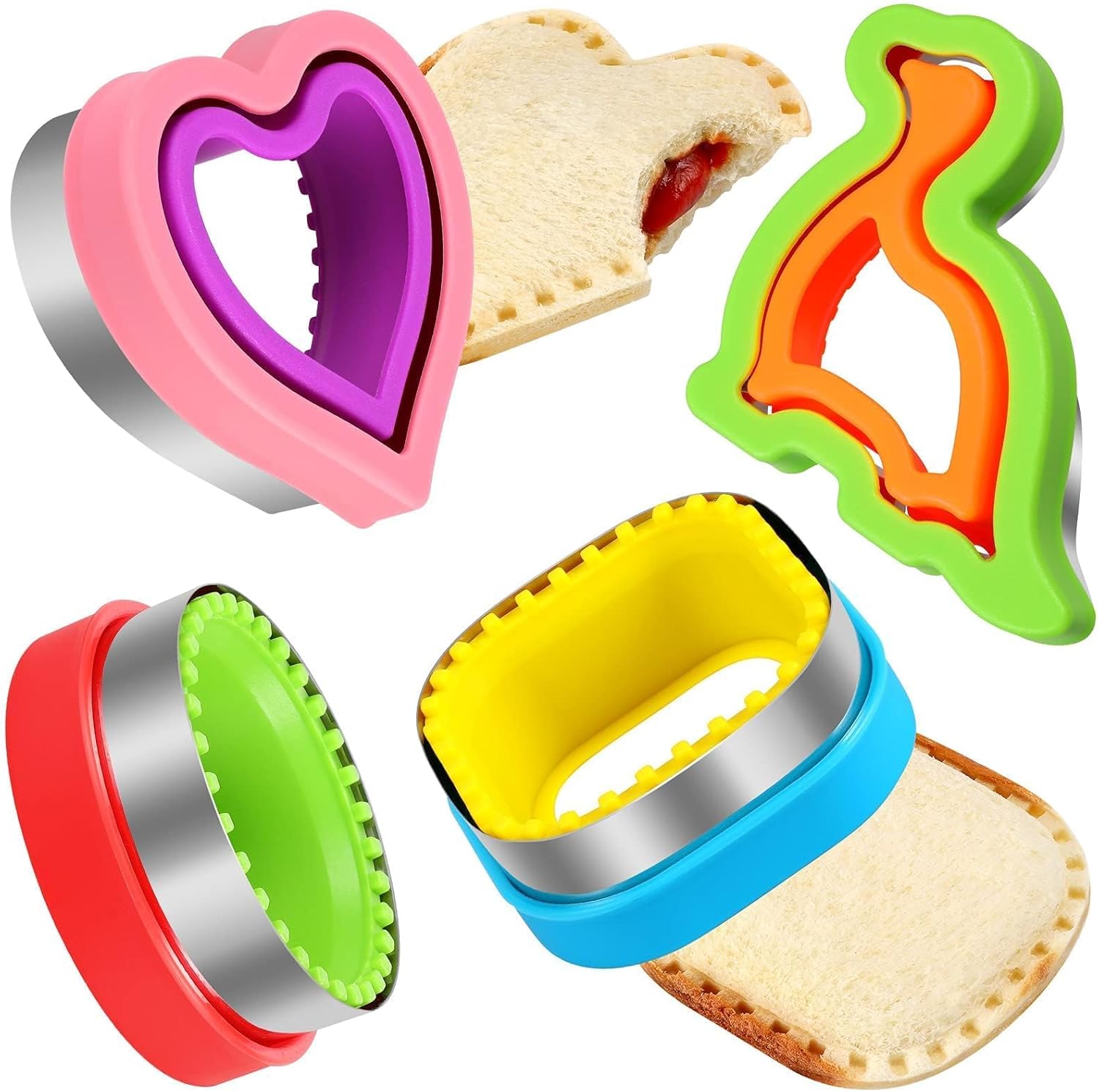 Sandwich Cutter and Sealer Set 4 Pcs Bread Decruster Sandwich Cutter Pancake Maker Heart Square Circle Dinosaur Shape DIY Cookie Cutters Gift for Kids Adult Boys Girls - Image 1