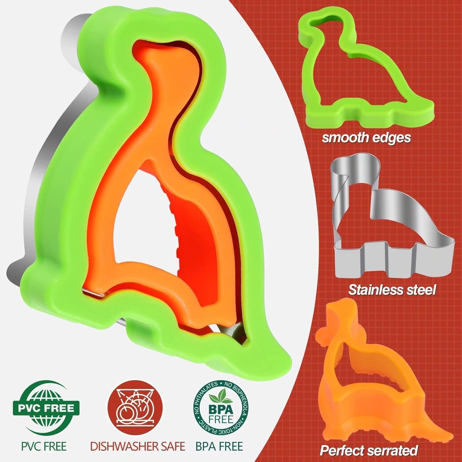 Sandwich Cutter and Sealer Set 4 Pcs Bread Decruster Sandwich Cutter Pancake Maker Heart Square Circle Dinosaur Shape DIY Cookie Cutters Gift for Kids Adult Boys Girls - Image 3