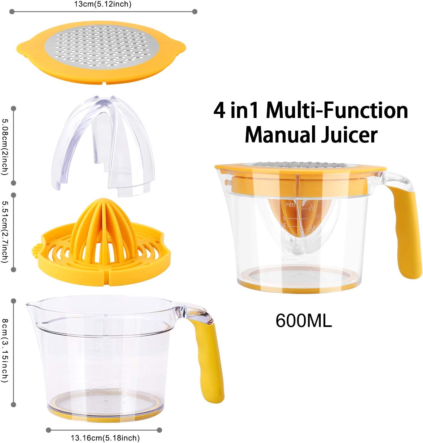 Citrus Lemon Orange Juicer Manual Hand Squeezer, Fruit Juicer Lime Press with Built-in Measuring Cup and Grater and Egg separator, Non-Slip Silicone Handle, 20OZ - Image 2