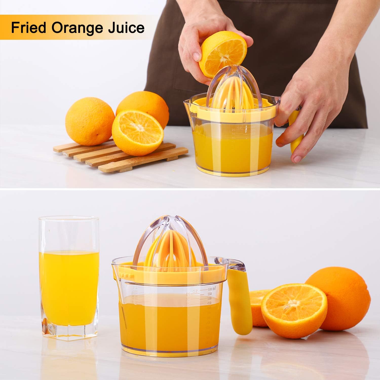 Citrus Lemon Orange Juicer Manual Hand Squeezer, Fruit Juicer Lime Press with Built-in Measuring Cup and Grater and Egg separator, Non-Slip Silicone Handle, 20OZ - Image 4