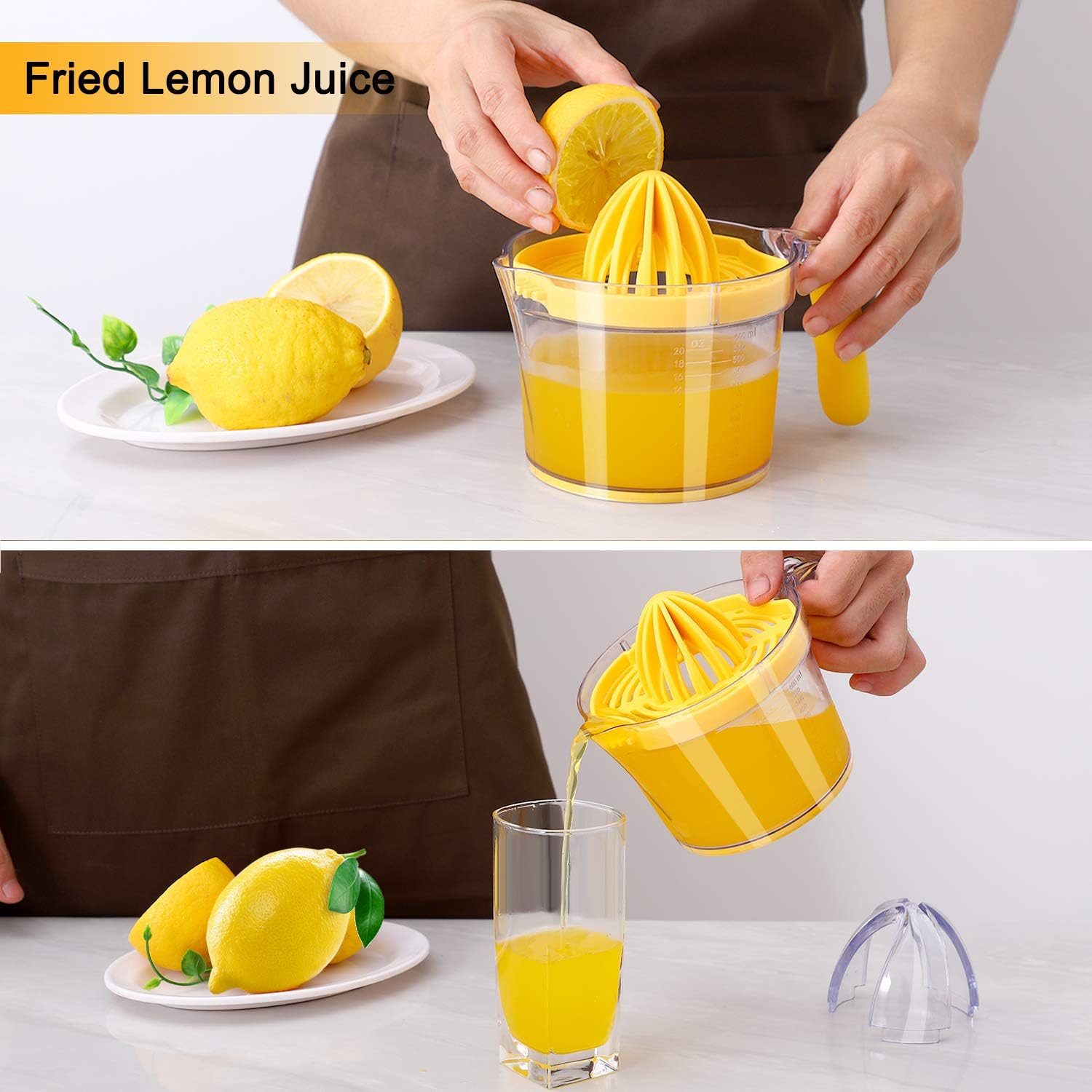 Citrus Lemon Orange Juicer Manual Hand Squeezer, Fruit Juicer Lime Press with Built-in Measuring Cup and Grater and Egg separator, Non-Slip Silicone Handle, 20OZ - Image 5