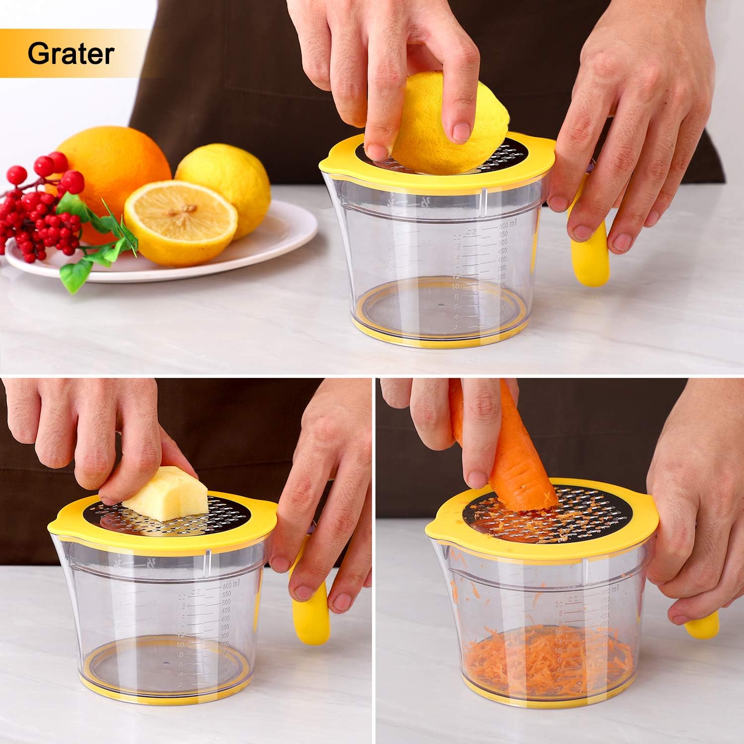Citrus Lemon Orange Juicer Manual Hand Squeezer, Fruit Juicer Lime Press with Built-in Measuring Cup and Grater and Egg separator, Non-Slip Silicone Handle, 20OZ - Image 6