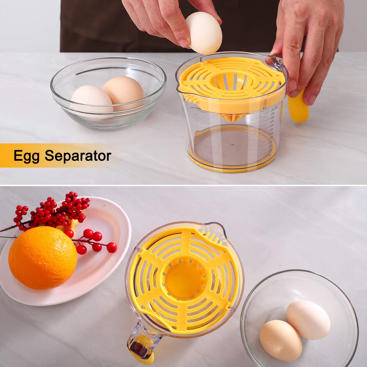 Citrus Lemon Orange Juicer Manual Hand Squeezer, Fruit Juicer Lime Press with Built-in Measuring Cup and Grater and Egg separator, Non-Slip Silicone Handle, 20OZ - Image 7