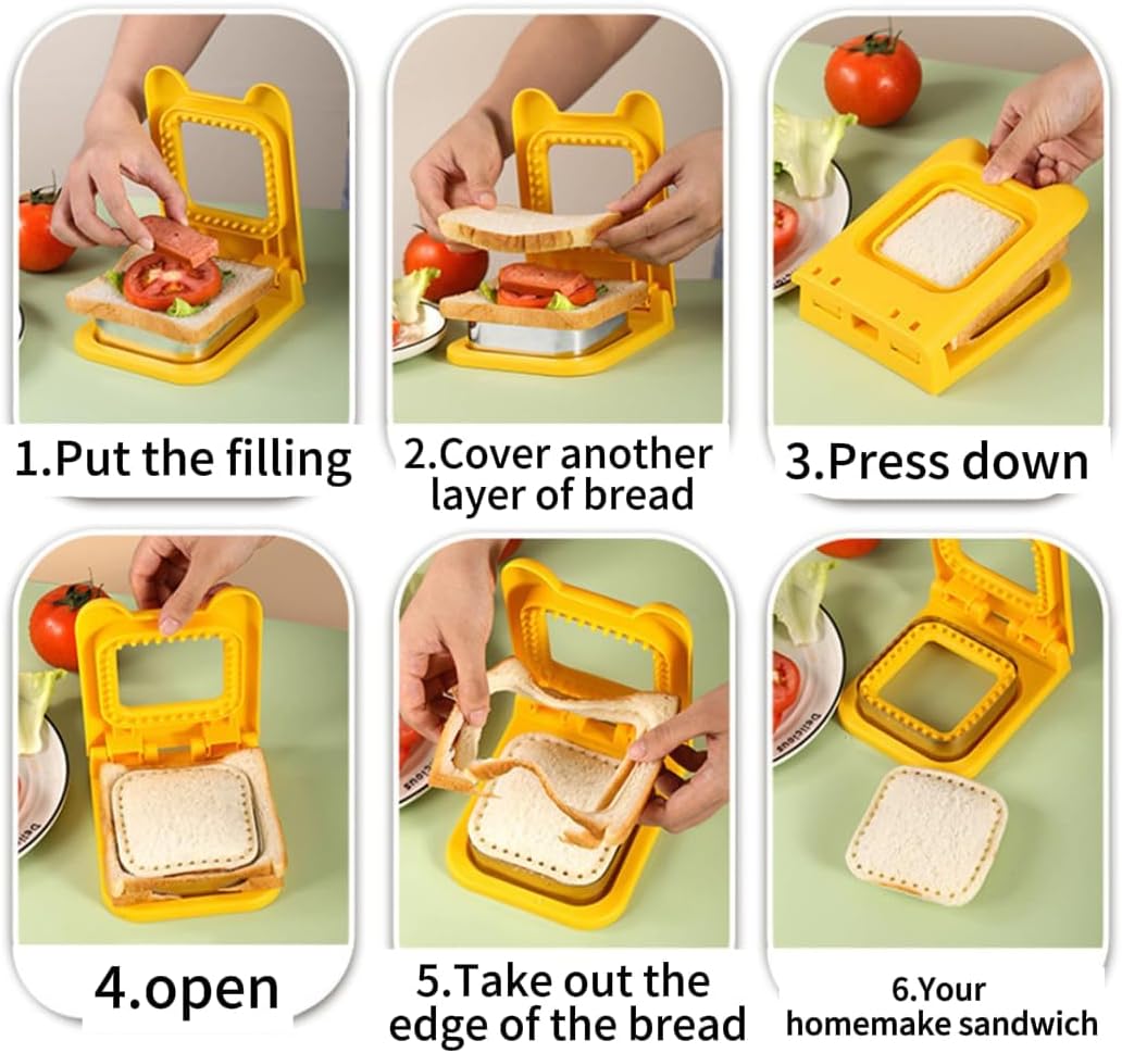 Sandwich Cutter and Sealer, Square Pocket Sandwiches Cutter Uncrustables Maker, Sandwich Cutters for kids love lunchables (Red) - Image 4