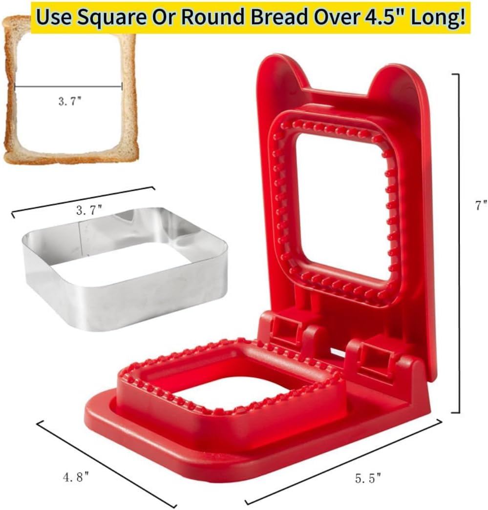 Sandwich Cutter and Sealer, Square Pocket Sandwiches Cutter Uncrustables Maker, Sandwich Cutters for kids love lunchables (Red) - Image 5