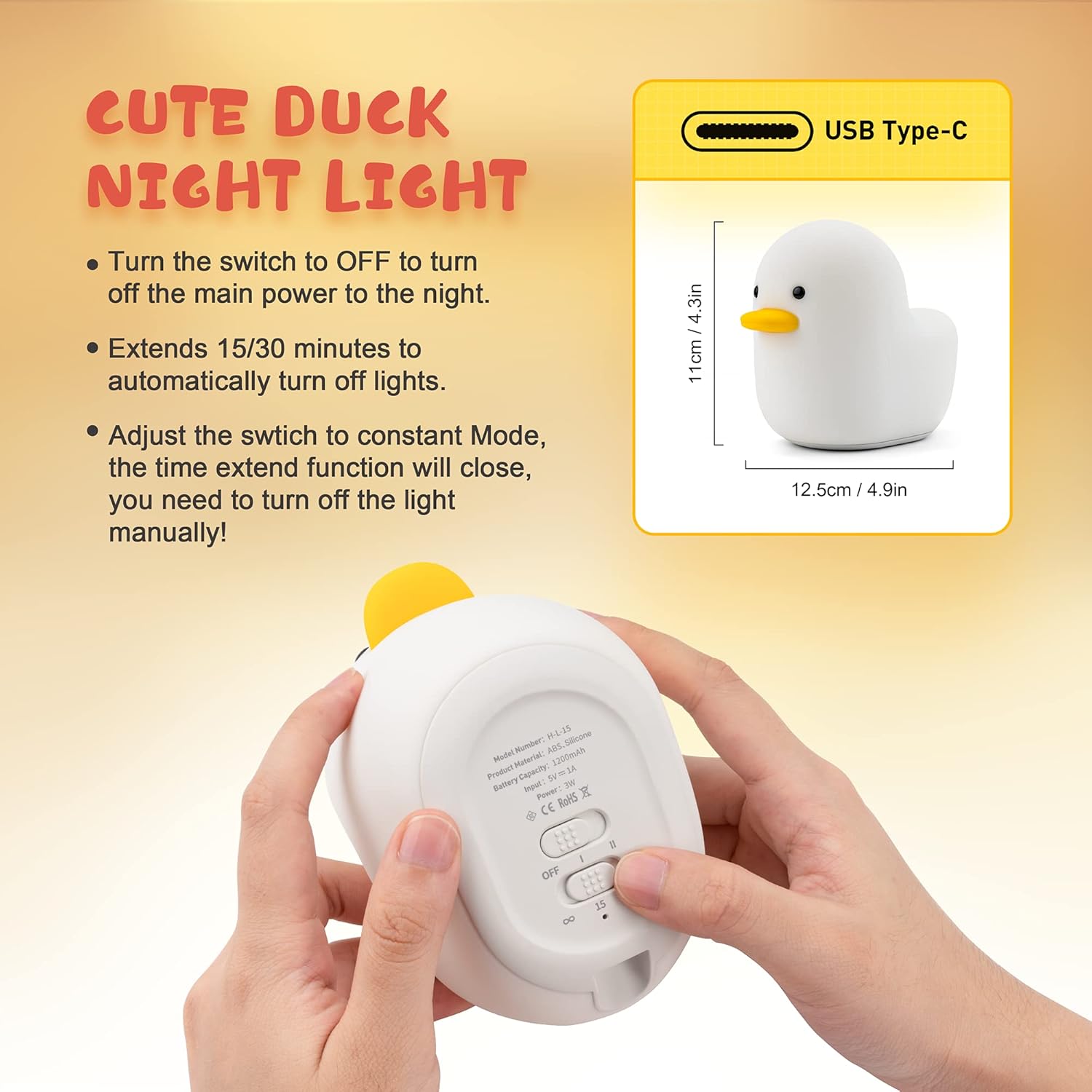 LED Duck Night Light, Cute Animal Silicone Nursery Night Light Rechargeable Table Lamp Bedside Lamp with Touch Sensor for Women Bedrooms, Livin - Image 2