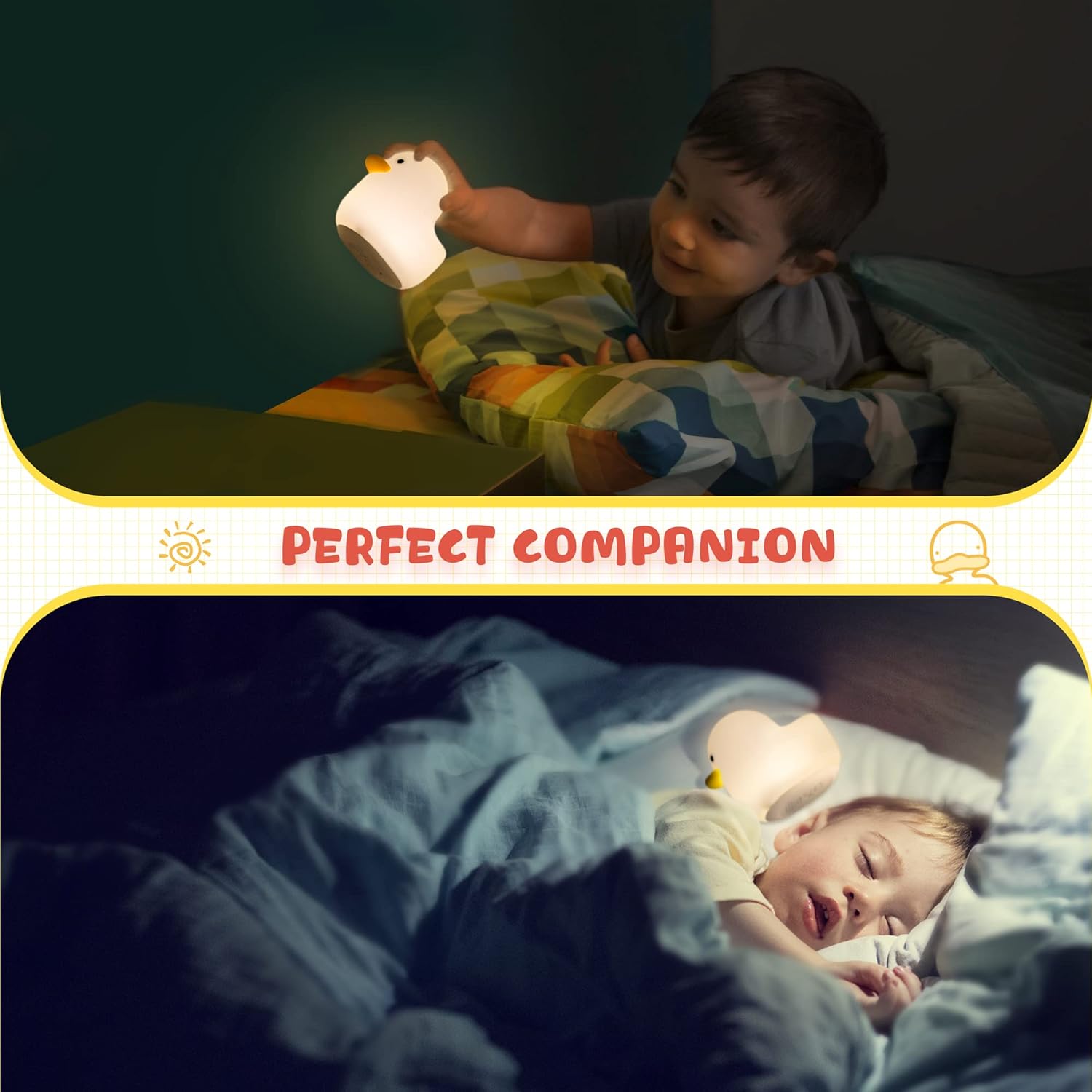 LED Duck Night Light, Cute Animal Silicone Nursery Night Light Rechargeable Table Lamp Bedside Lamp with Touch Sensor for Women Bedrooms, Livin - Image 4