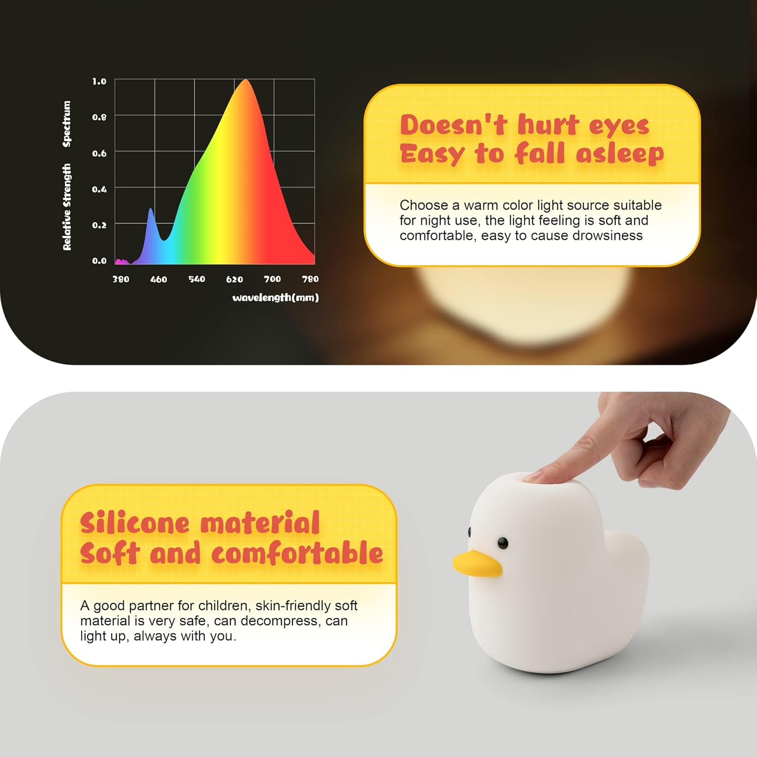 LED Duck Night Light, Cute Animal Silicone Nursery Night Light Rechargeable Table Lamp Bedside Lamp with Touch Sensor for Women Bedrooms, Livin - Image 6