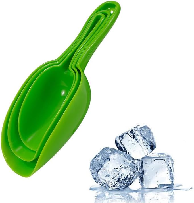 Set of 3 Ice Scoop, Plastic Kitchen Ice Scoop for Canisters or Ice Maker, Food Scoops for Canisters, Freezer, Flour, Dry Foods, Coffee Beans, Pop Corn, Pet Dog Cat Food (Green) - Image 1