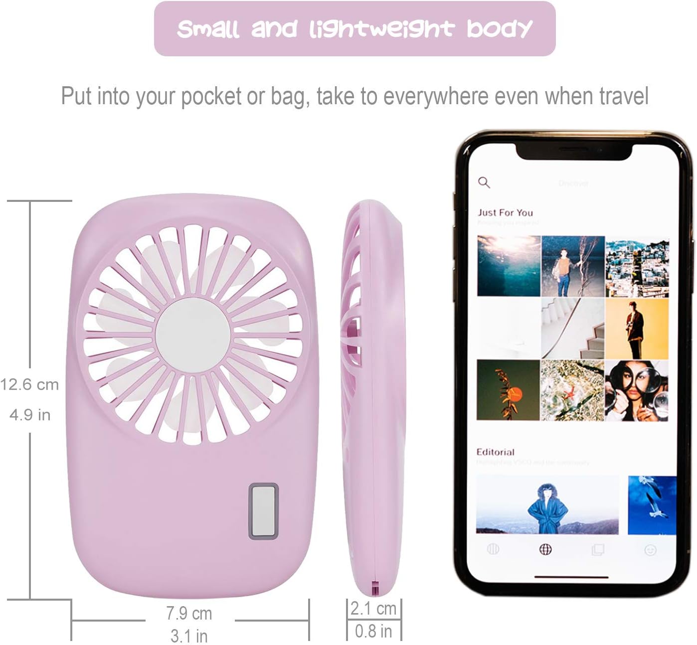 Desk Fan Battery Operated, Portable USB Rechargeable Fan, 2000mAh 180° Tilt Folding Personal Fan With Power Display, 5 Speeds Ultra Quiet Table Fan for Desktop, Home, Travel (p2) - Image 3