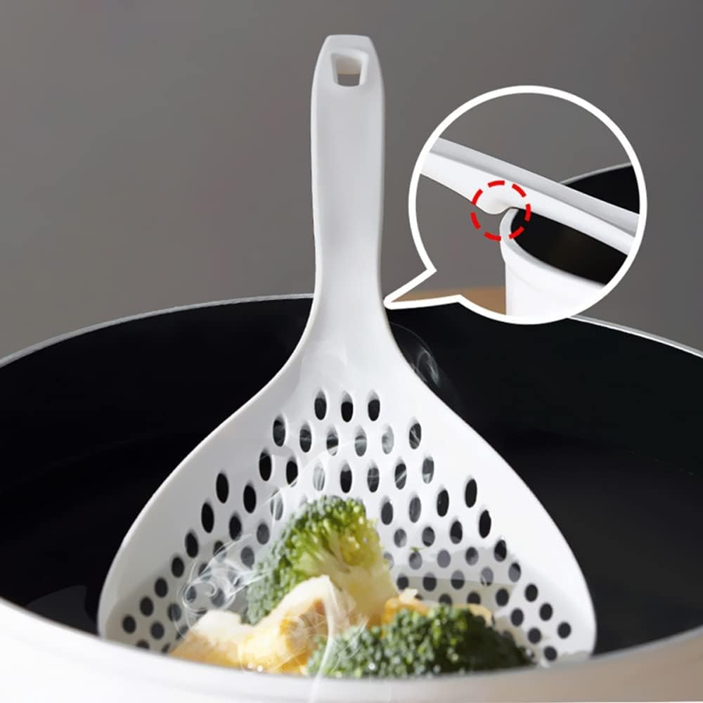 2 Pieces Strainer Scoop Colander Slotted Pasta Spoon Plastic Skimmer Spoon with Handle Food Drain Shovel for Kitchen Cooking, White and Orange 13.8x5.4 - Image 3