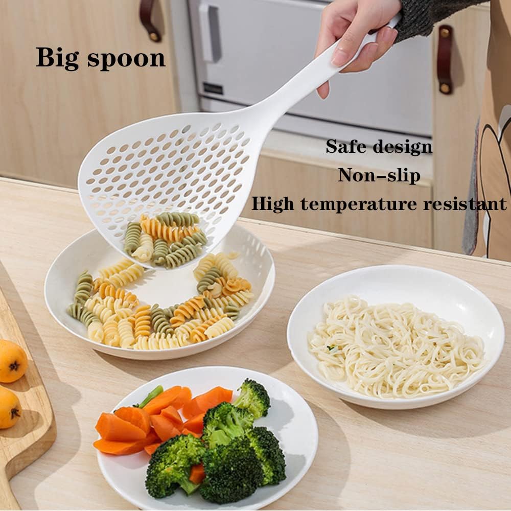 2 Pieces Strainer Scoop Colander Slotted Pasta Spoon Plastic Skimmer Spoon with Handle Food Drain Shovel for Kitchen Cooking, White and Orange 13.8x5.4 - Image 4