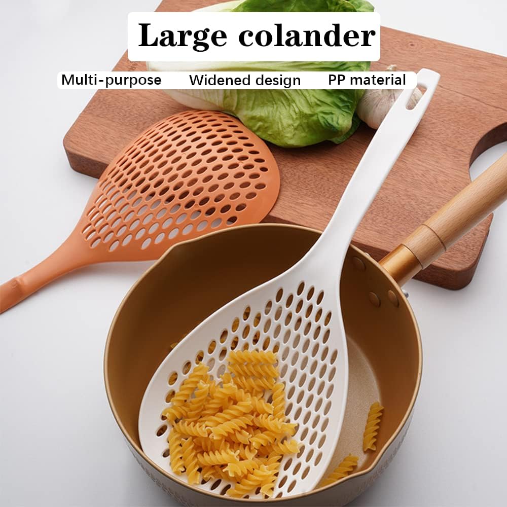 2 Pieces Strainer Scoop Colander Slotted Pasta Spoon Plastic Skimmer Spoon with Handle Food Drain Shovel for Kitchen Cooking, White and Orange 13.8x5.4 - Image 5