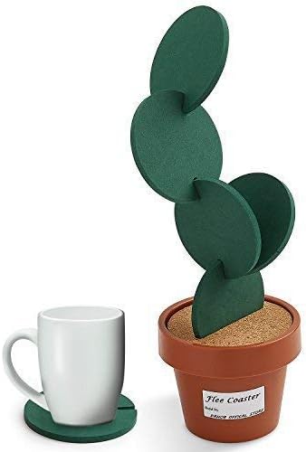 Flee 6-Piece Green Coaster Set with Flower Pot Shaped Holder for Drinks,Coffee,Cup - Image 1