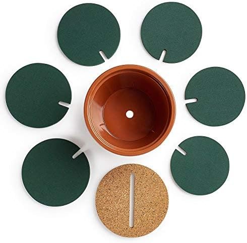 Flee 6-Piece Green Coaster Set with Flower Pot Shaped Holder for Drinks,Coffee,Cup - Image 2