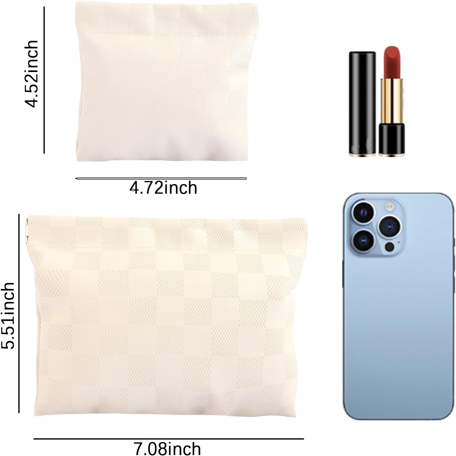 2 Pieces Waterproof Makeup Bag Set for Women, Checkered Cosmetic Bag Travel Toiletry Bag Organizer Cute Small Makeup Bag Aesthetic Accessories Storage Bag for Women, White - Image 2