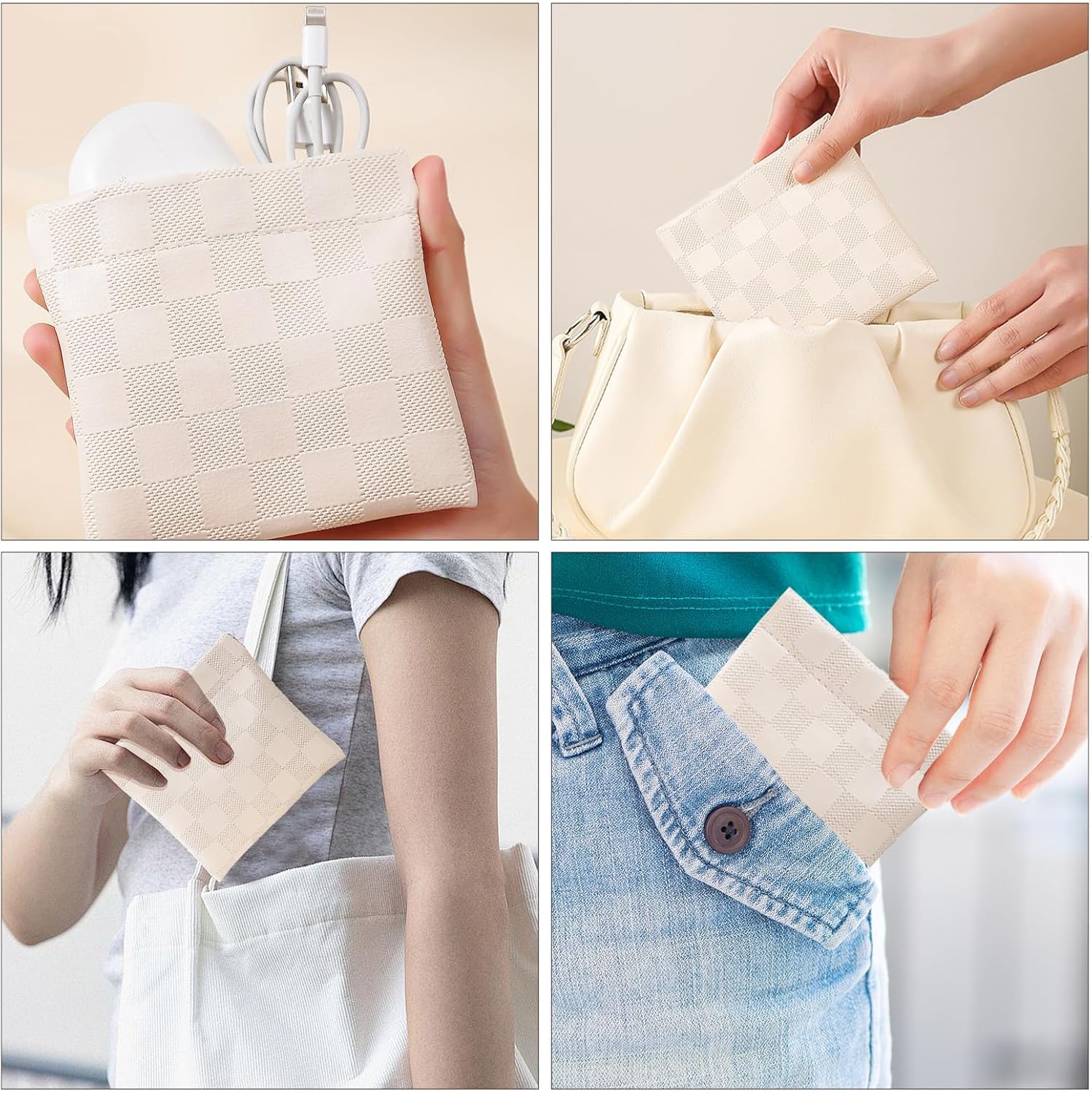 2 Pieces Waterproof Makeup Bag Set for Women, Checkered Cosmetic Bag Travel Toiletry Bag Organizer Cute Small Makeup Bag Aesthetic Accessories Storage Bag for Women, White - Image 4