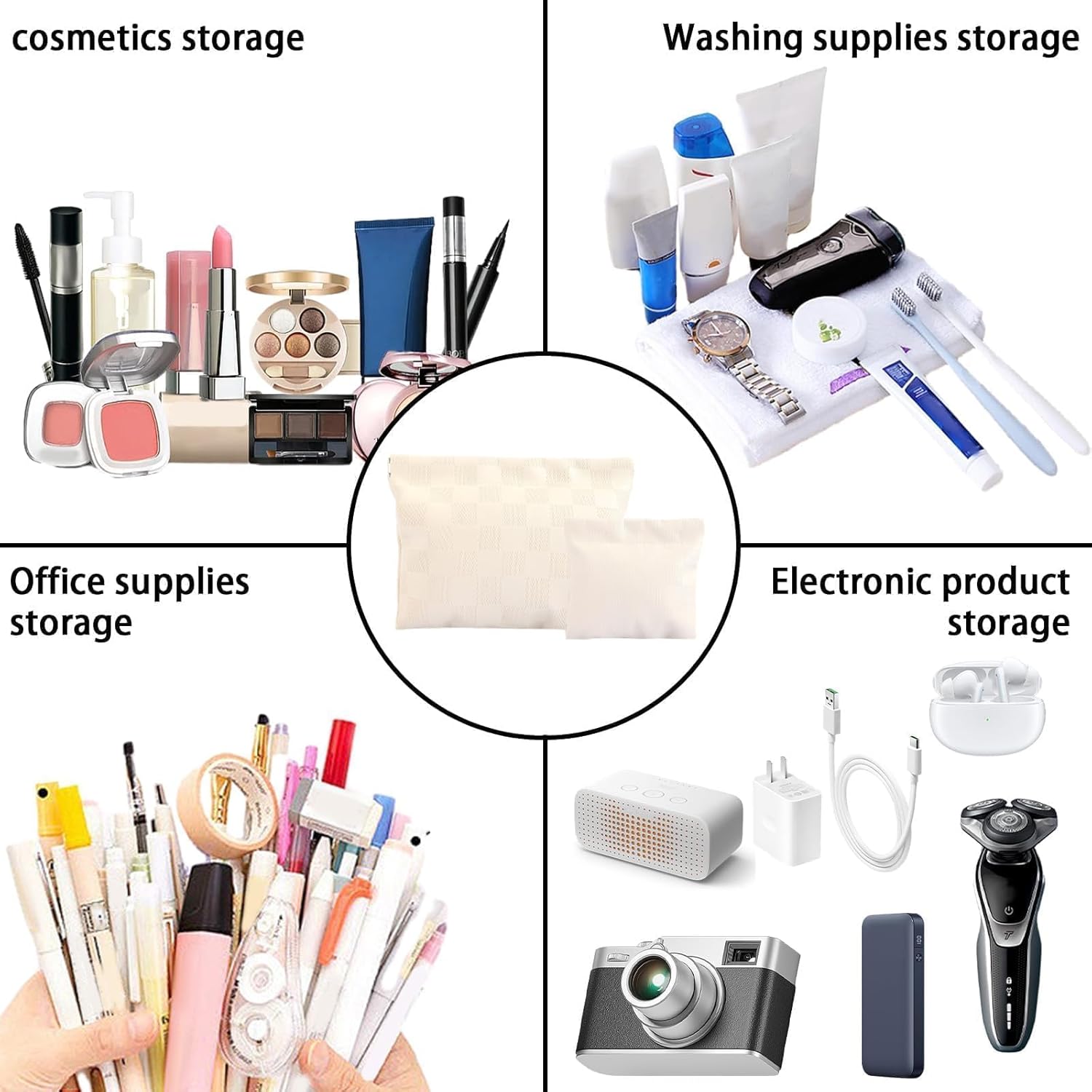 2 Pieces Waterproof Makeup Bag Set for Women, Checkered Cosmetic Bag Travel Toiletry Bag Organizer Cute Small Makeup Bag Aesthetic Accessories Storage Bag for Women, White - Image 5