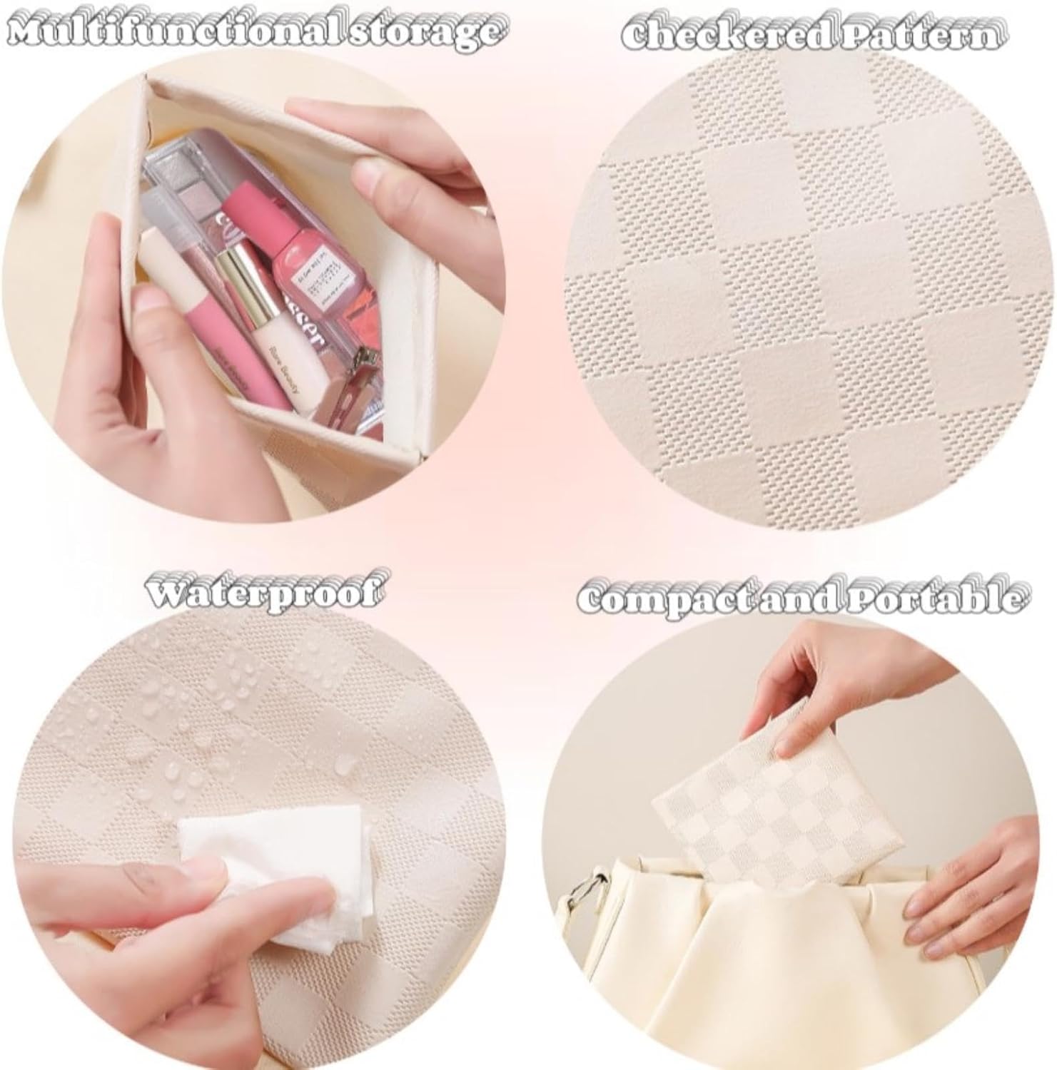 2 Pieces Waterproof Makeup Bag Set for Women, Checkered Cosmetic Bag Travel Toiletry Bag Organizer Cute Small Makeup Bag Aesthetic Accessories Storage Bag for Women, White - Image 6